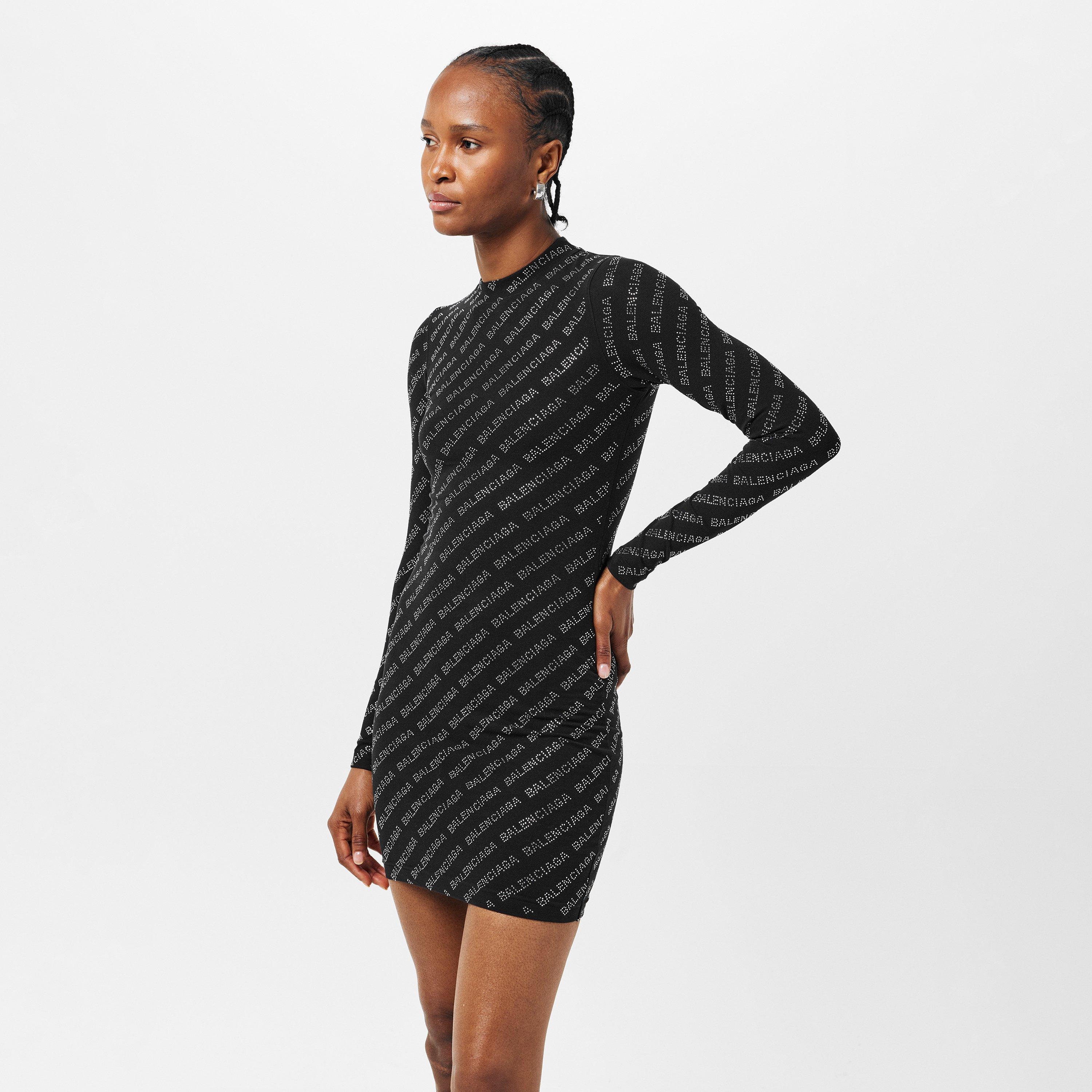 Black/Silver - Balenciaga - All-Over Logo Mini Dress - 3