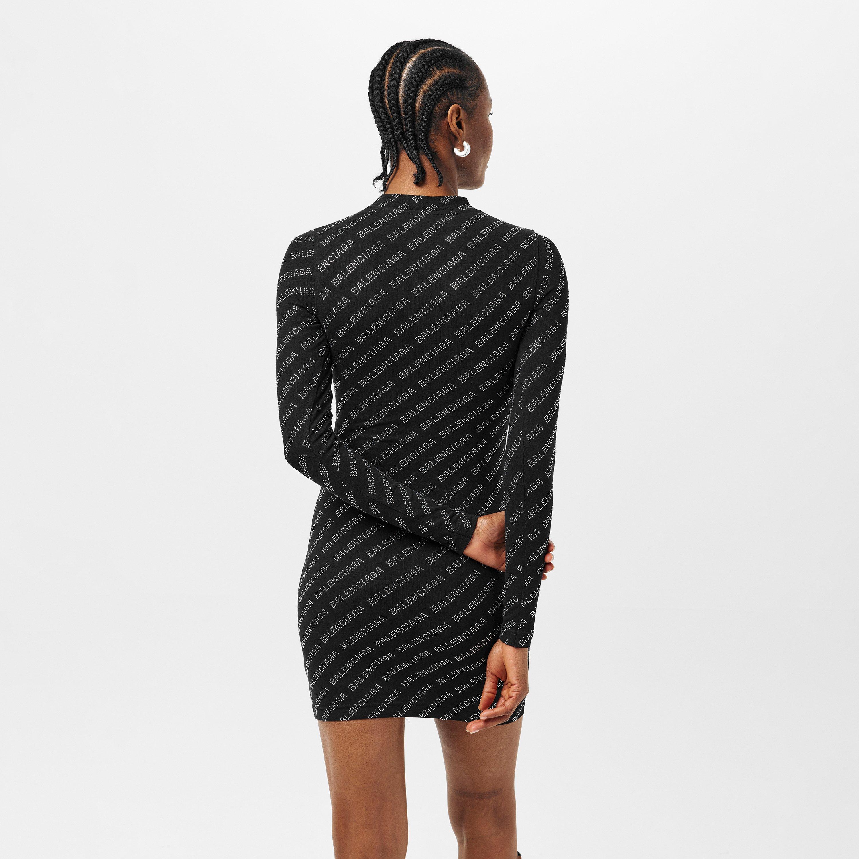 Black/Silver - Balenciaga - All-Over Logo Mini Dress - 4