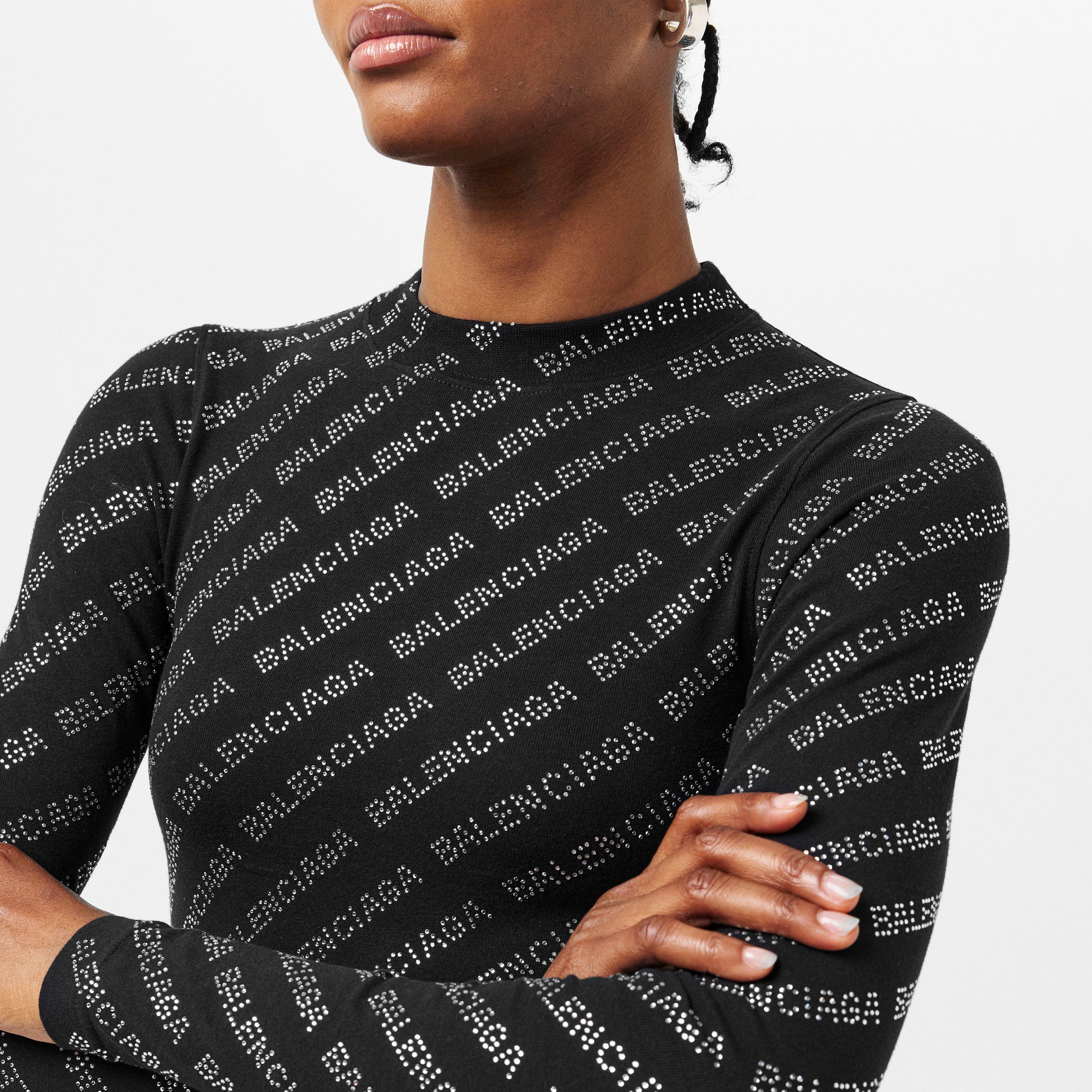 Black/Silver - Balenciaga - All-Over Logo Mini Dress - 5