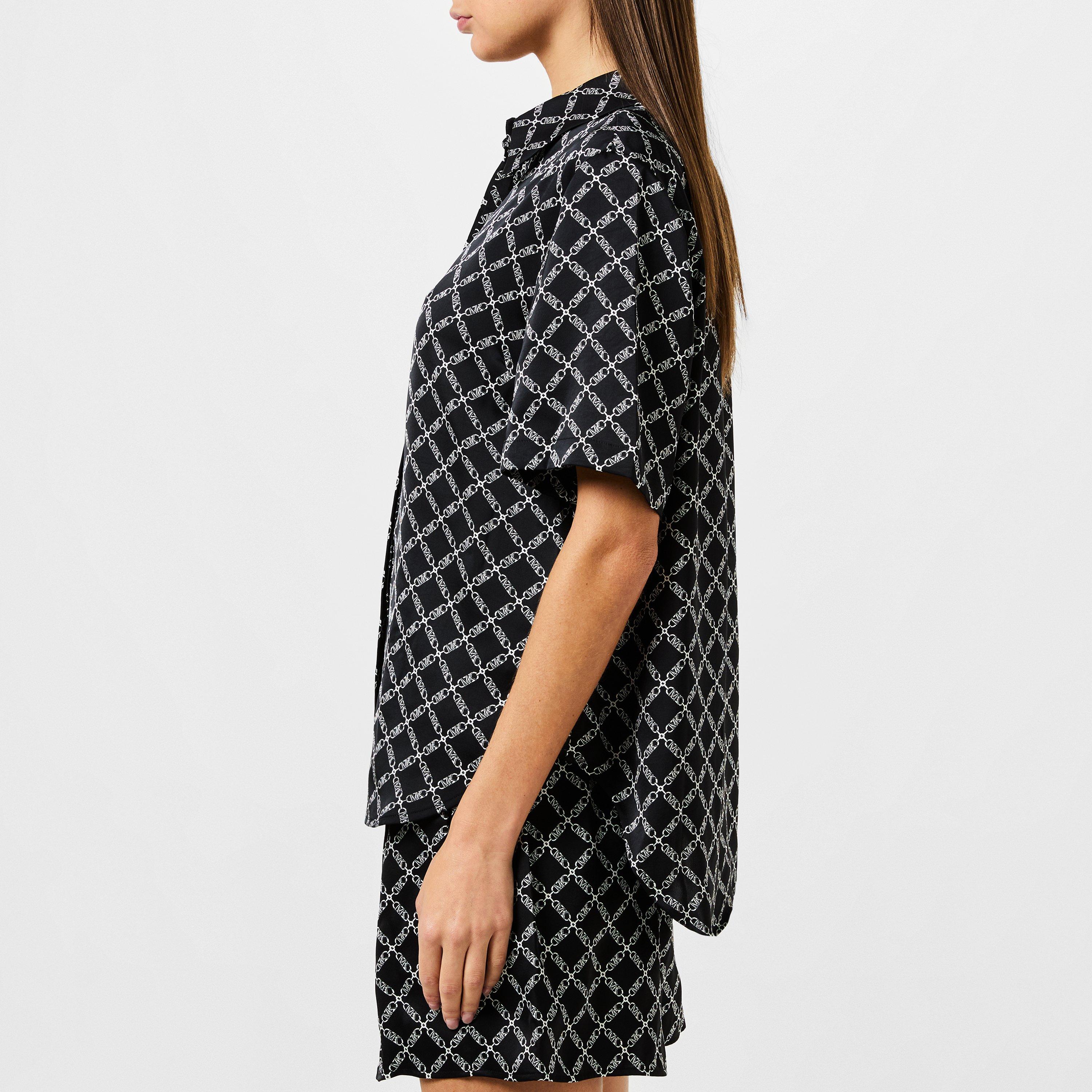 BLACK/WHITE - MICHAEL Michael Kors - Women's Empire Short-Sleeve Patterned Shirt - 2