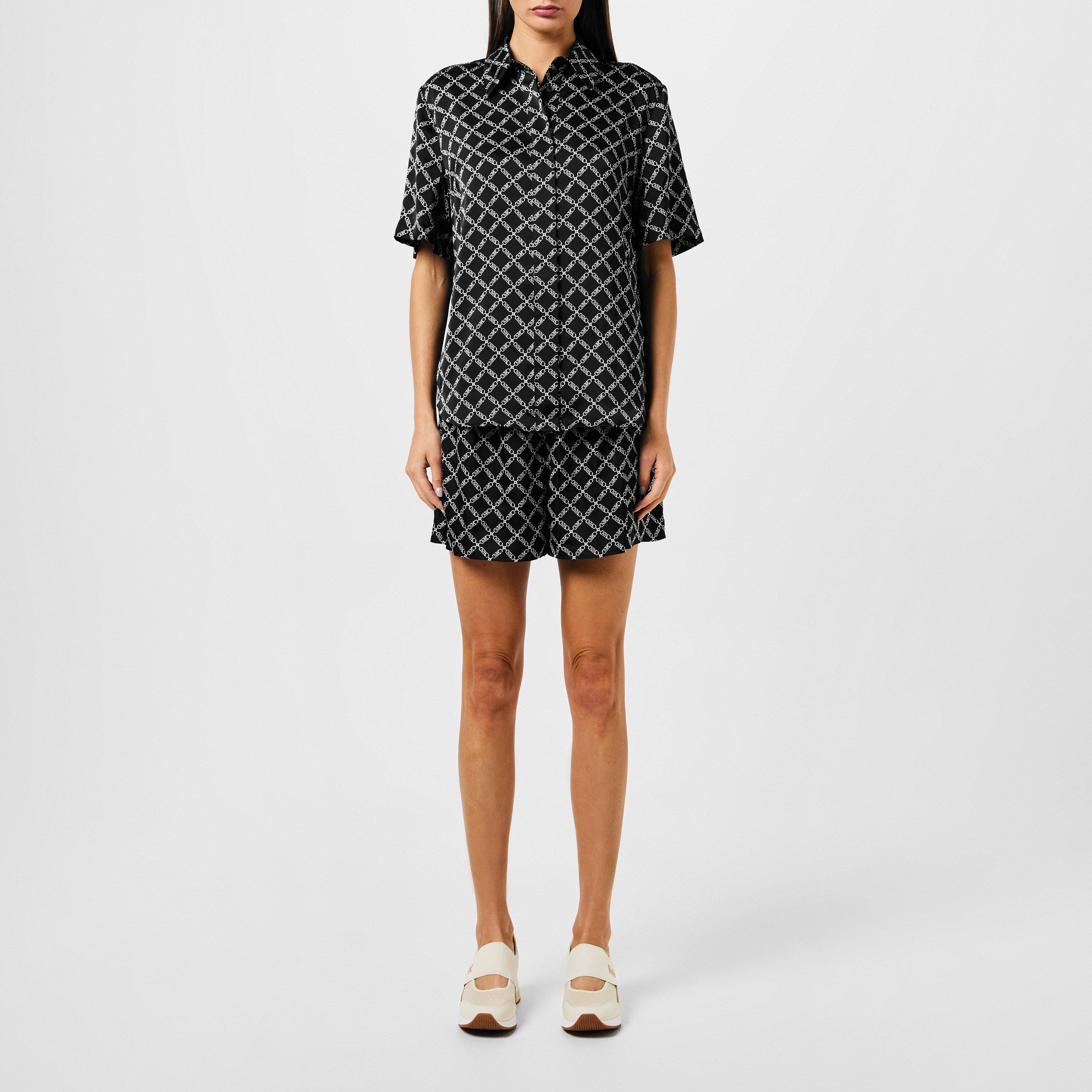 BLACK/WHITE - MICHAEL Michael Kors - Women's Empire Short-Sleeve Patterned Shirt - 4