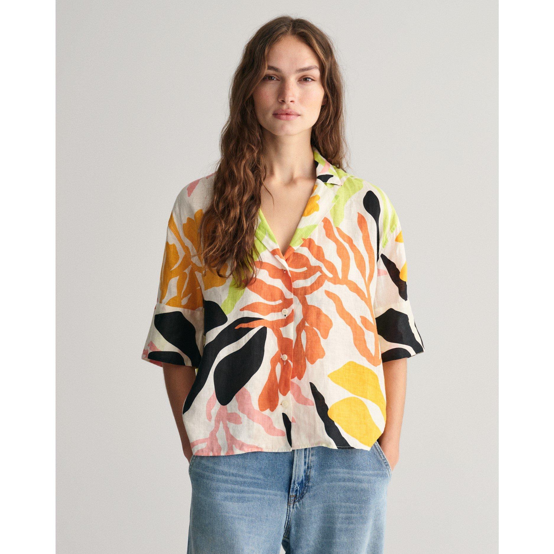 Medal Yellow - Gant - Relaxed Fit Palm Print Linen Short Sleeve Shirt - 1