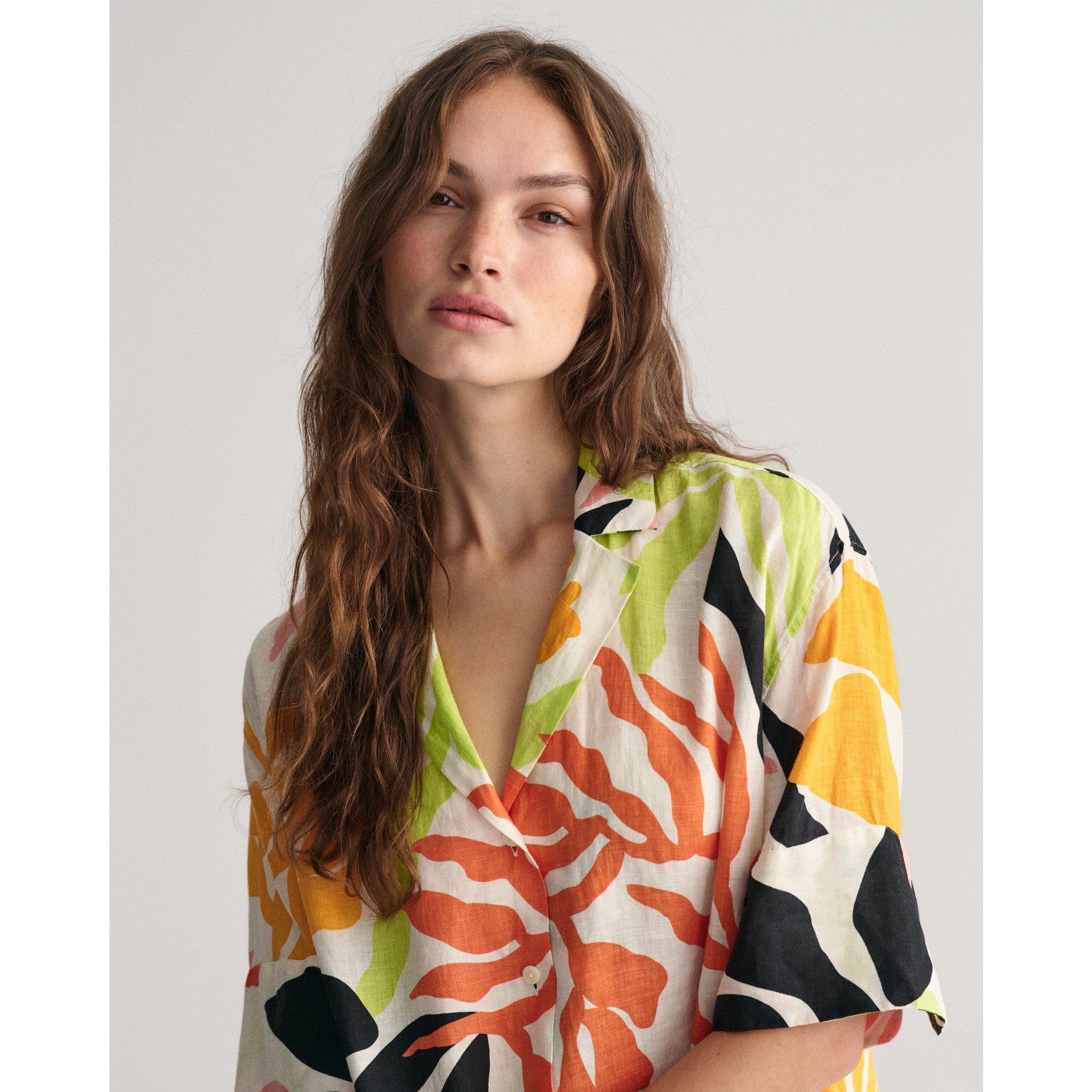 Giallo medaglia - Gant - Relaxed Fit Palm Print Linen Short Sleeve Shirt - 2