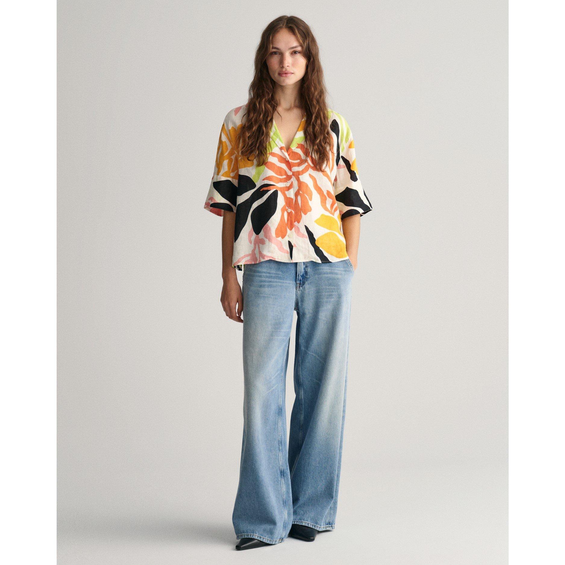 Giallo medaglia - Gant - Relaxed Fit Palm Print Linen Short Sleeve Shirt - 4