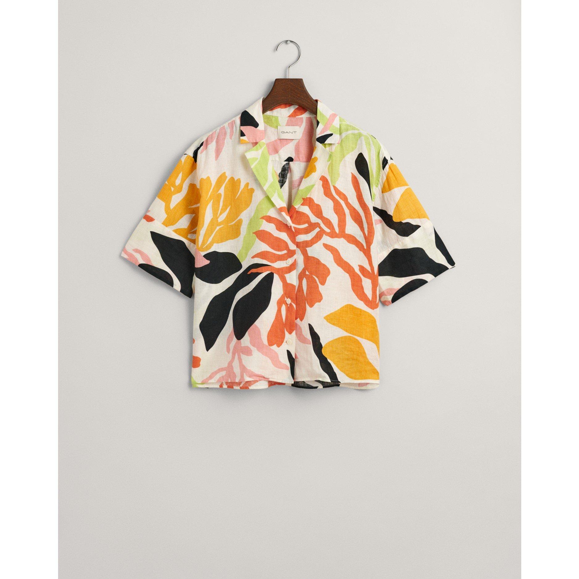 Giallo medaglia - Gant - Relaxed Fit Palm Print Linen Short Sleeve Shirt - 5