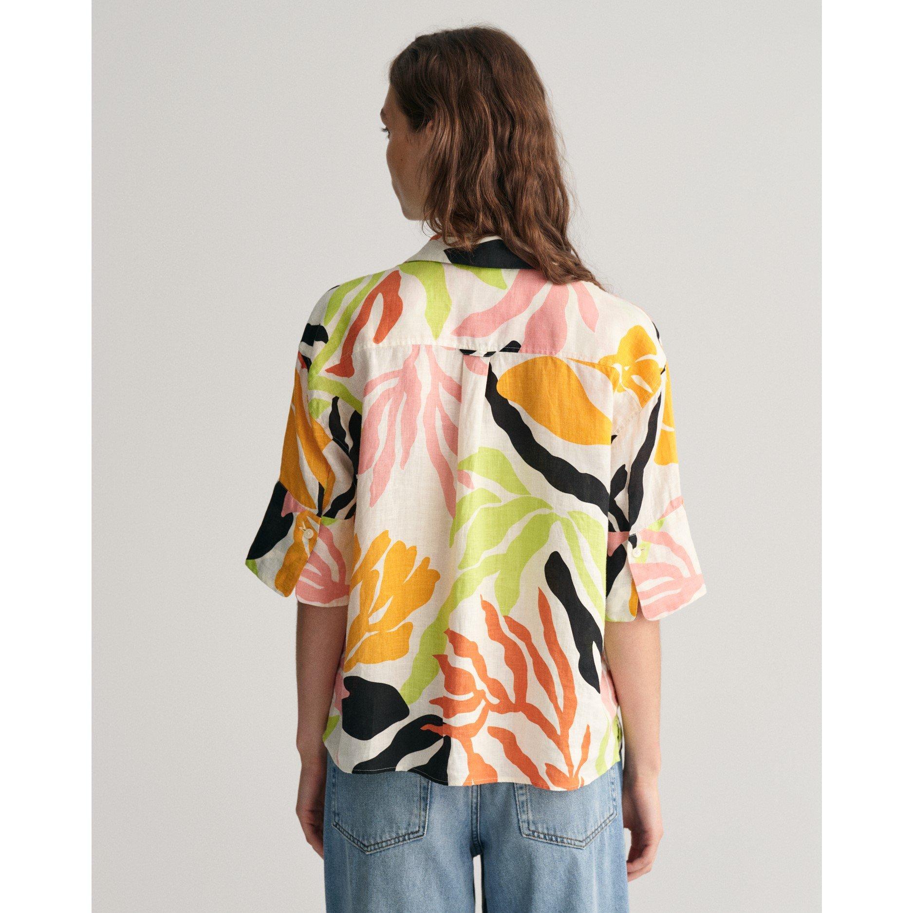 Giallo medaglia - Gant - Relaxed Fit Palm Print Linen Short Sleeve Shirt - 3