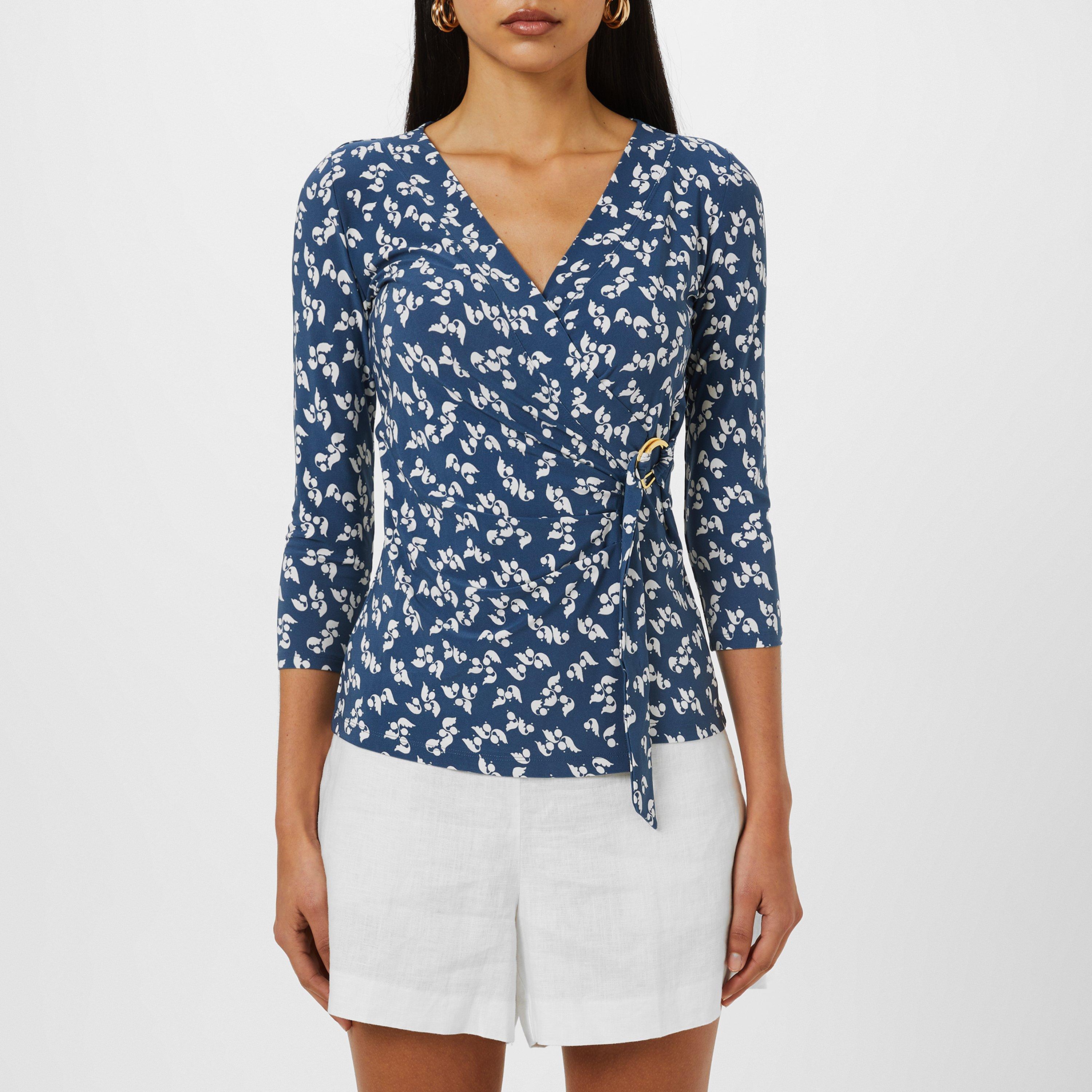 Blue/Cream - Lauren by Ralph Lauren - Jainab Wrap Top - 2