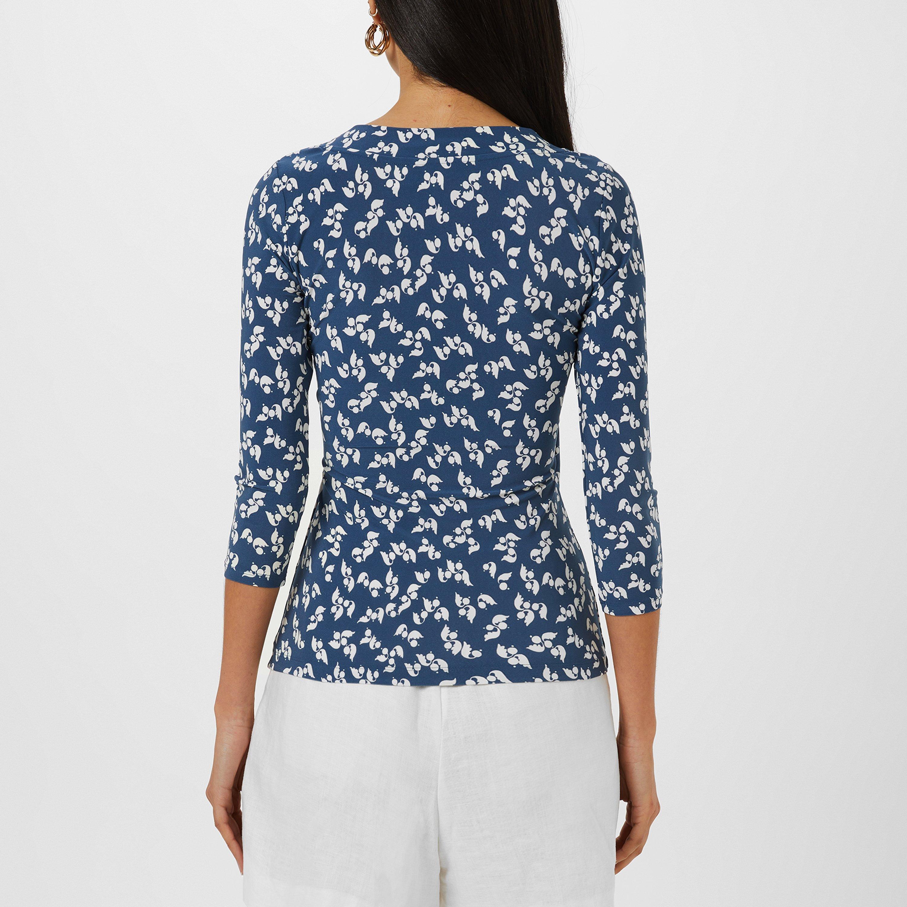 Blue/Cream - Lauren by Ralph Lauren - Jainab Wrap Top - 3