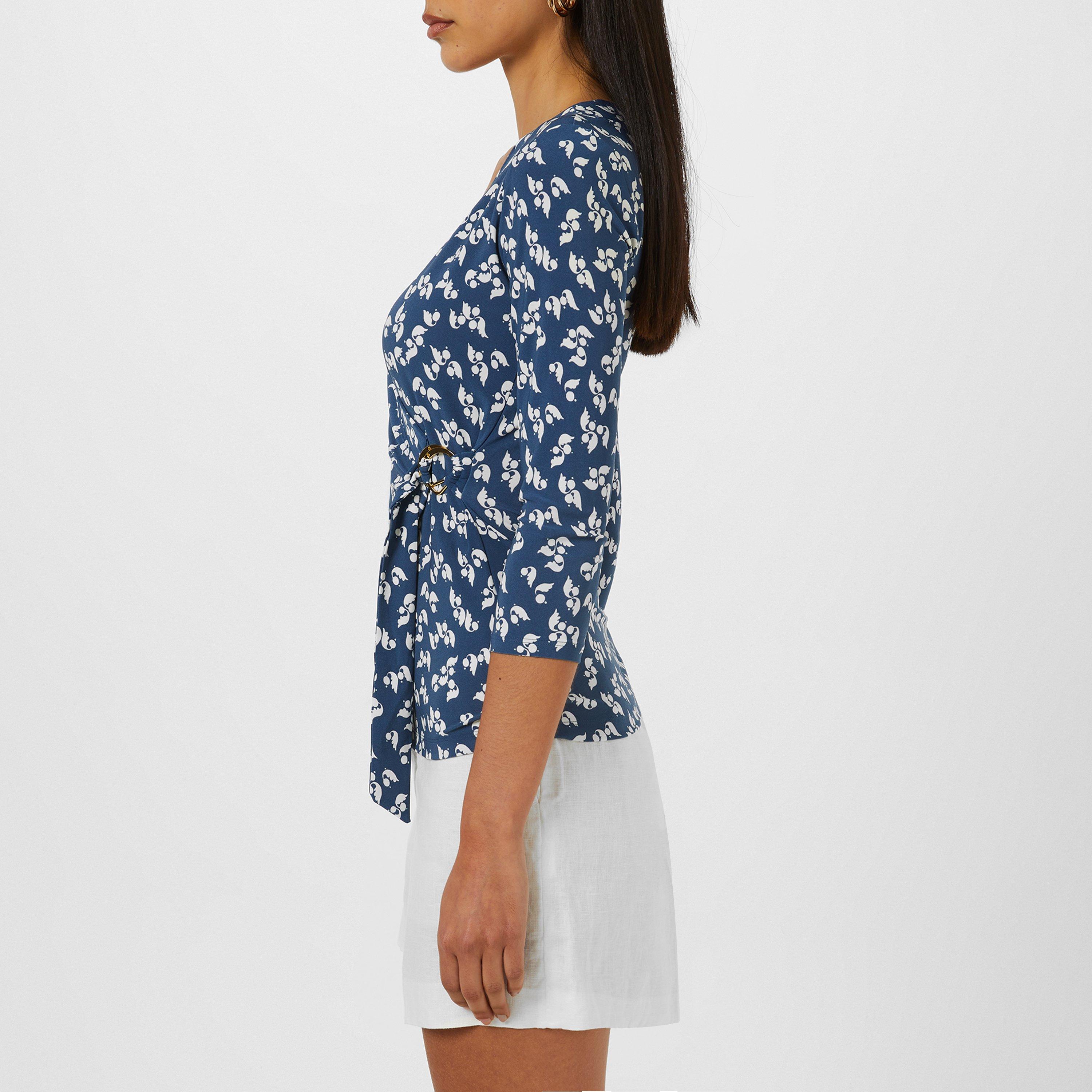 Blue/Cream - Lauren by Ralph Lauren - Jainab Wrap Top - 4