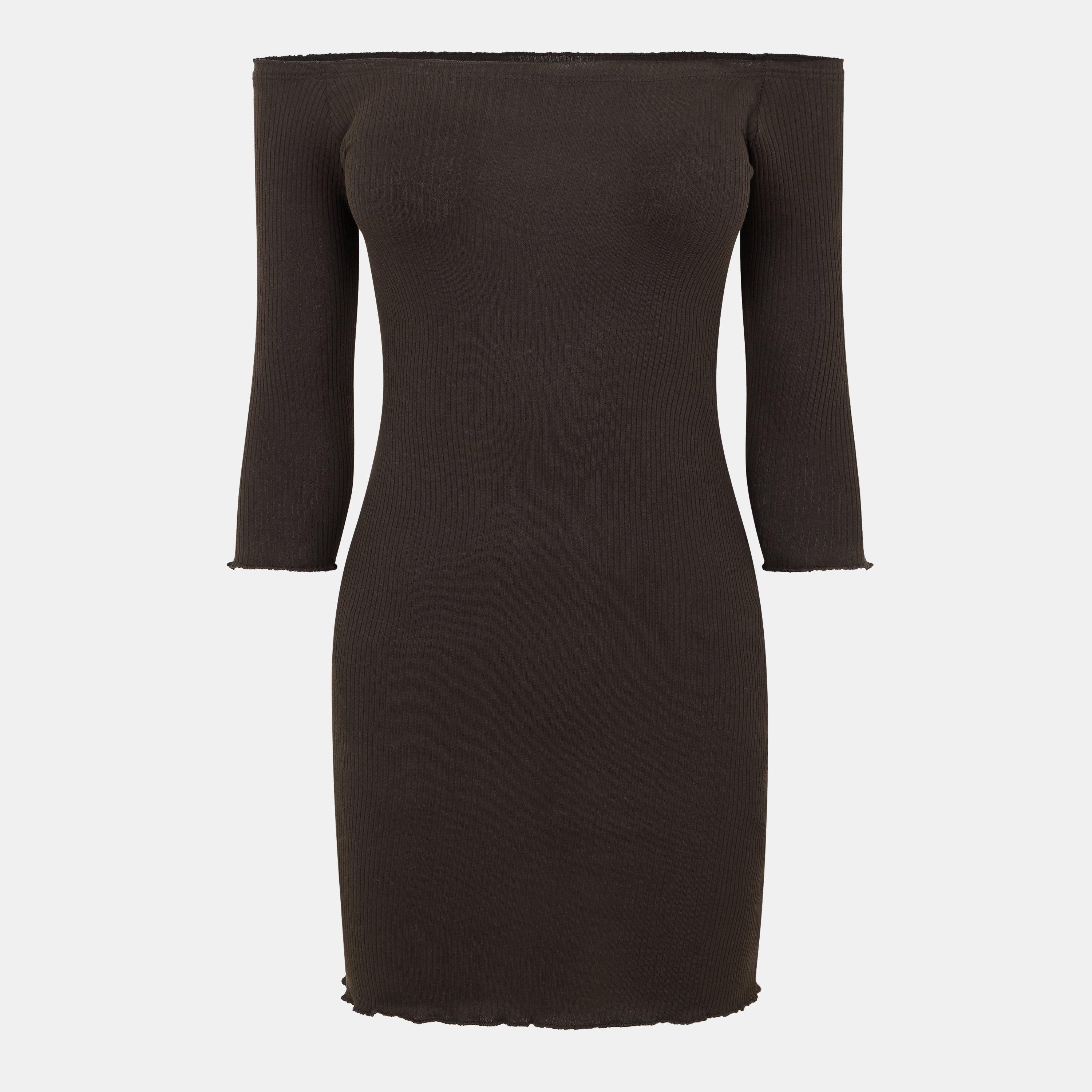 Black - Brave Soul - Womens Bardot Mini Dress with Lettuce Hem - 1