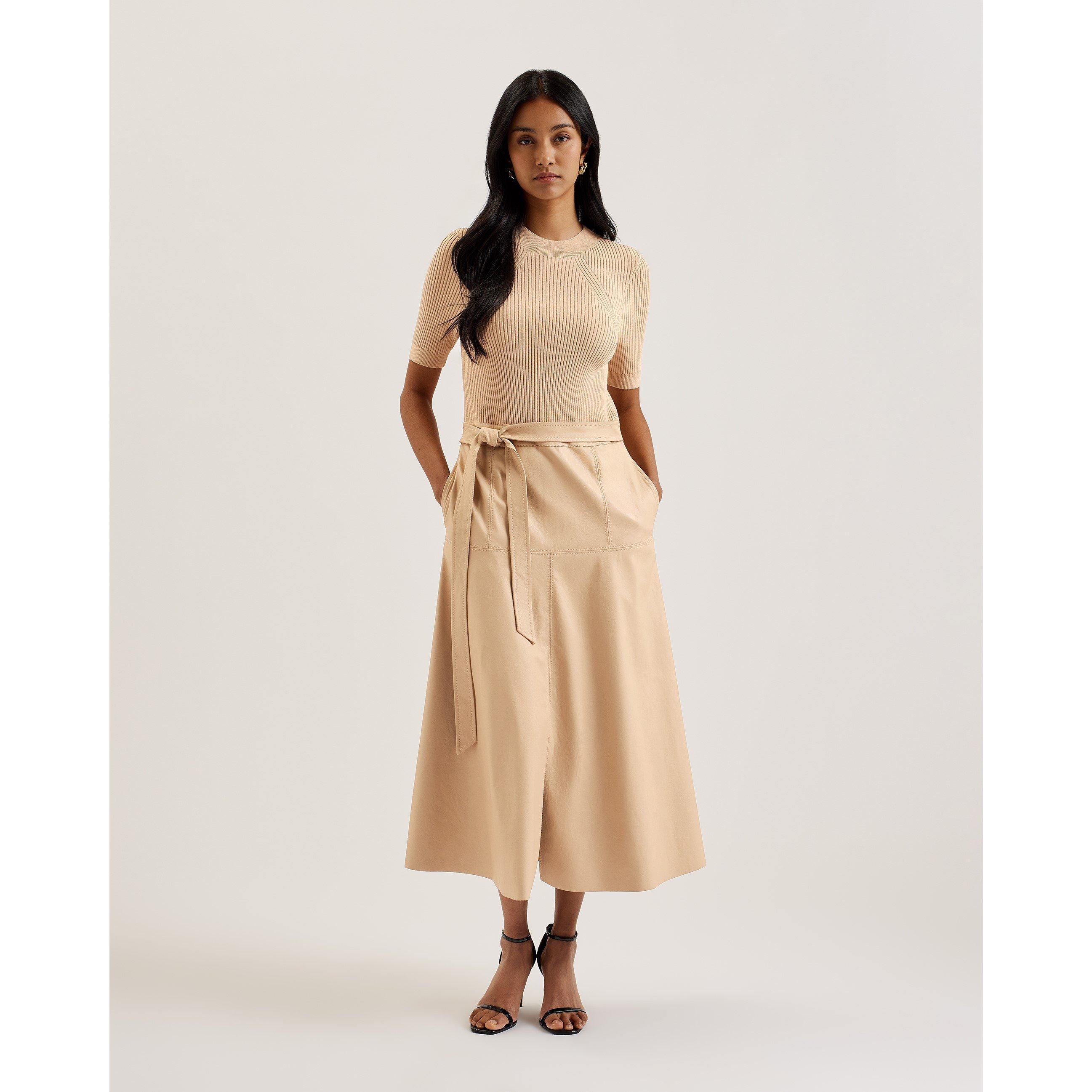 Camel - Ted Baker - Women's Mock Midi A Line Dress - 2