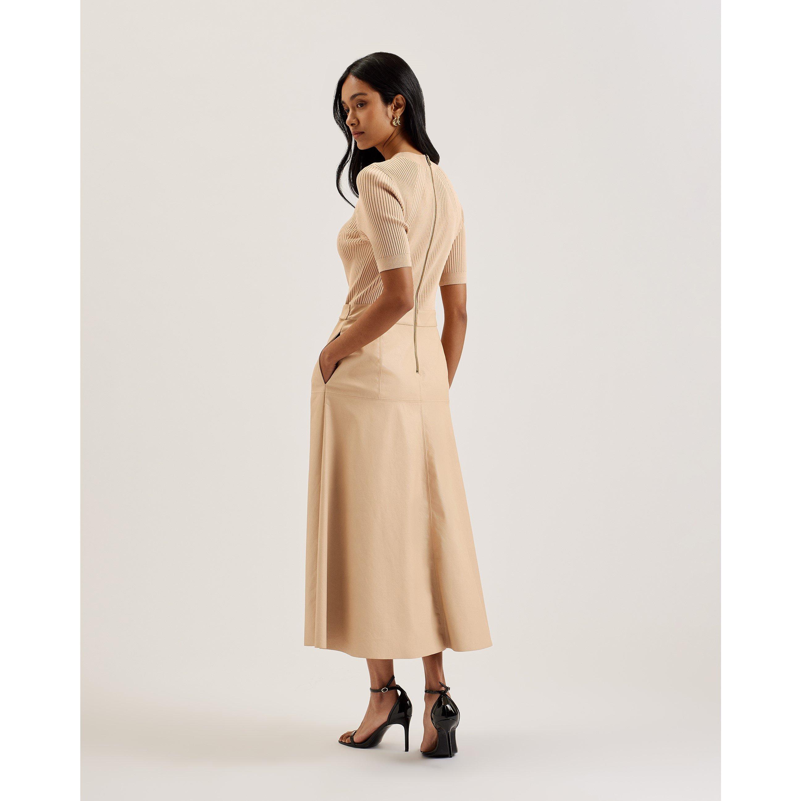 Camel - Ted Baker - Women's Mock Midi A Line Dress - 3