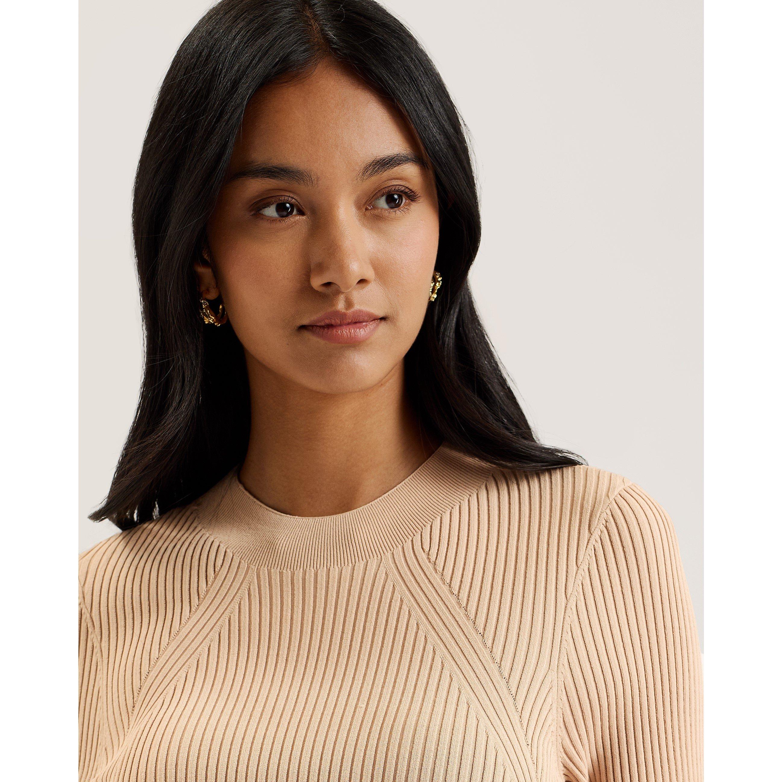 Camel - Ted Baker - Women's Mock Midi A Line Dress - 4