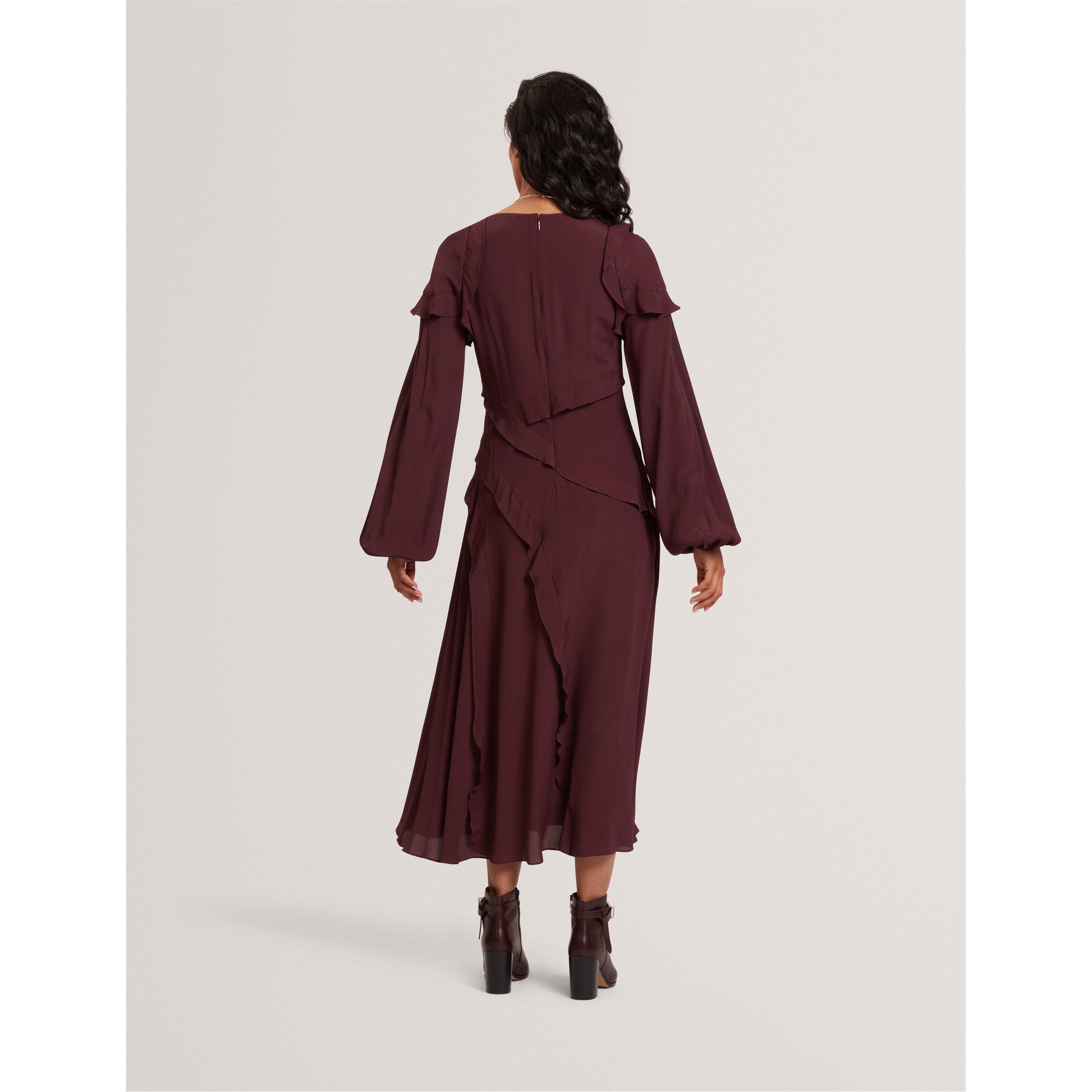 Oxblood - Ted Baker - Women's Long-Sleeve Midi Tea Dress - 3