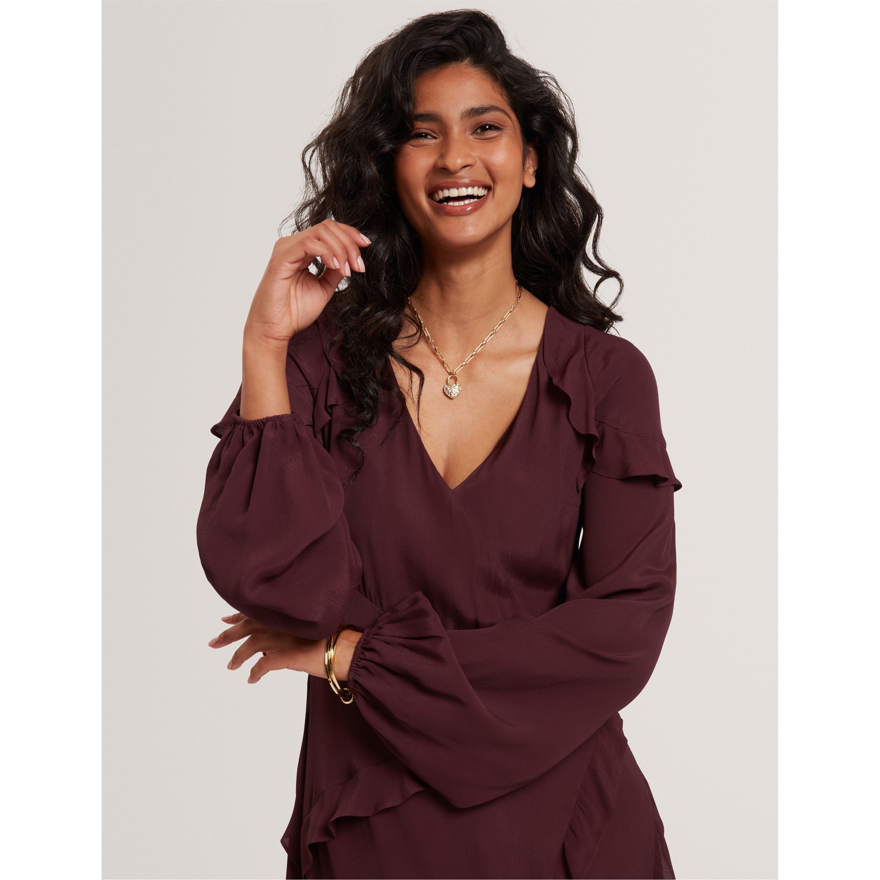 Oxblood - Ted Baker - Women's Long-Sleeve Midi Tea Dress - 4