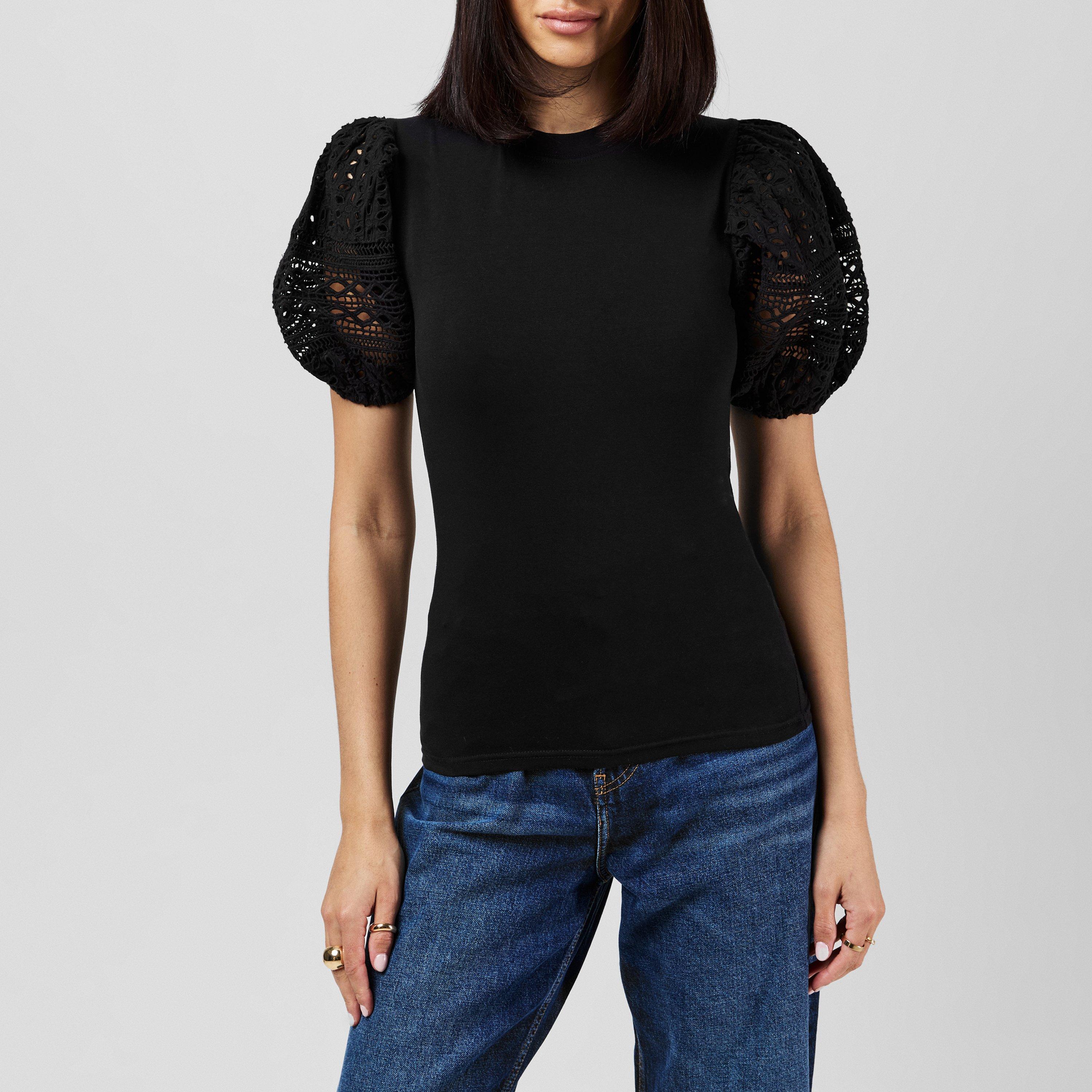 01-Blackout - French Connection - Women's Rosana Broderie Regular Fit T-Shirt - 1