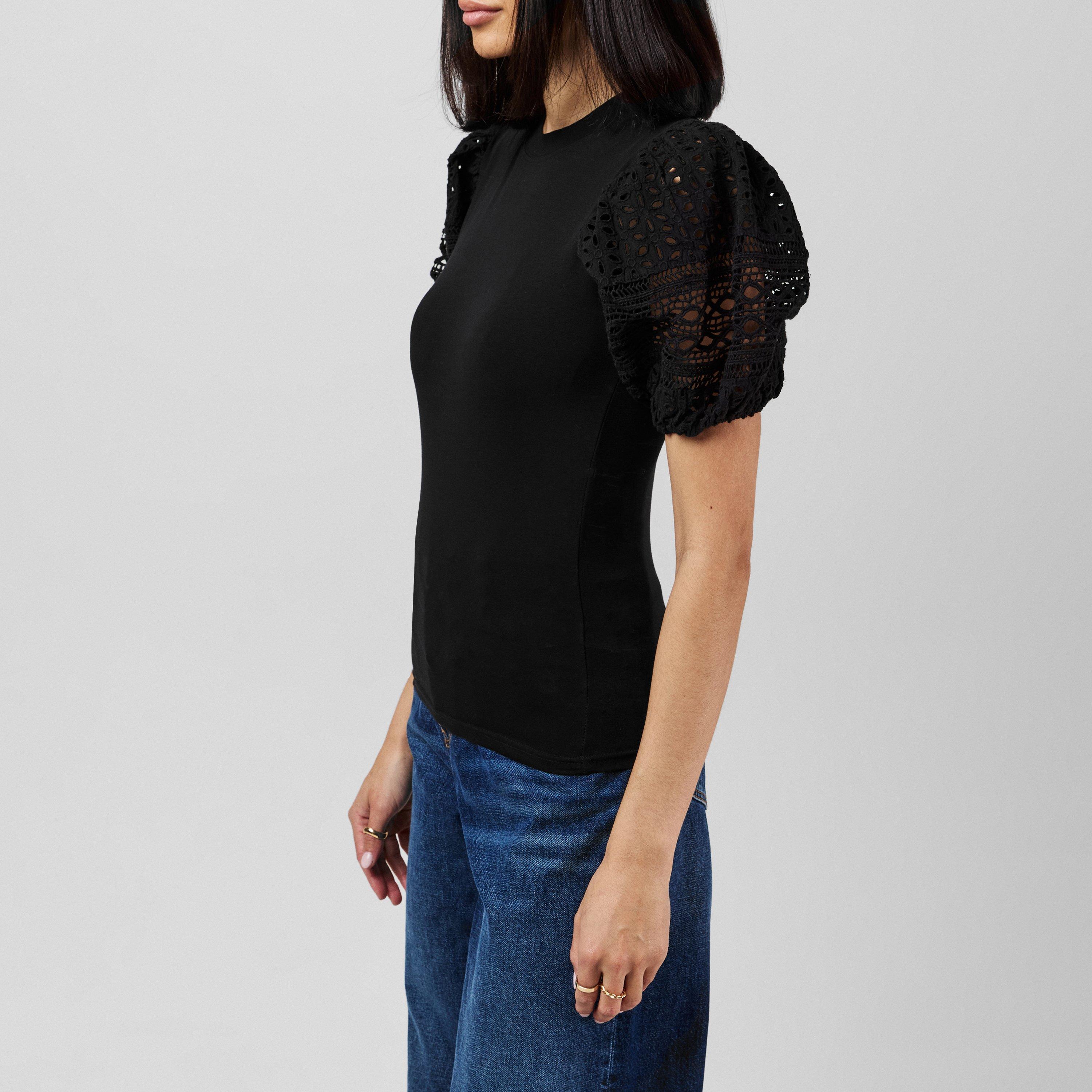 01-Blackout - French Connection - Women's Rosana Broderie Regular Fit T-Shirt - 2