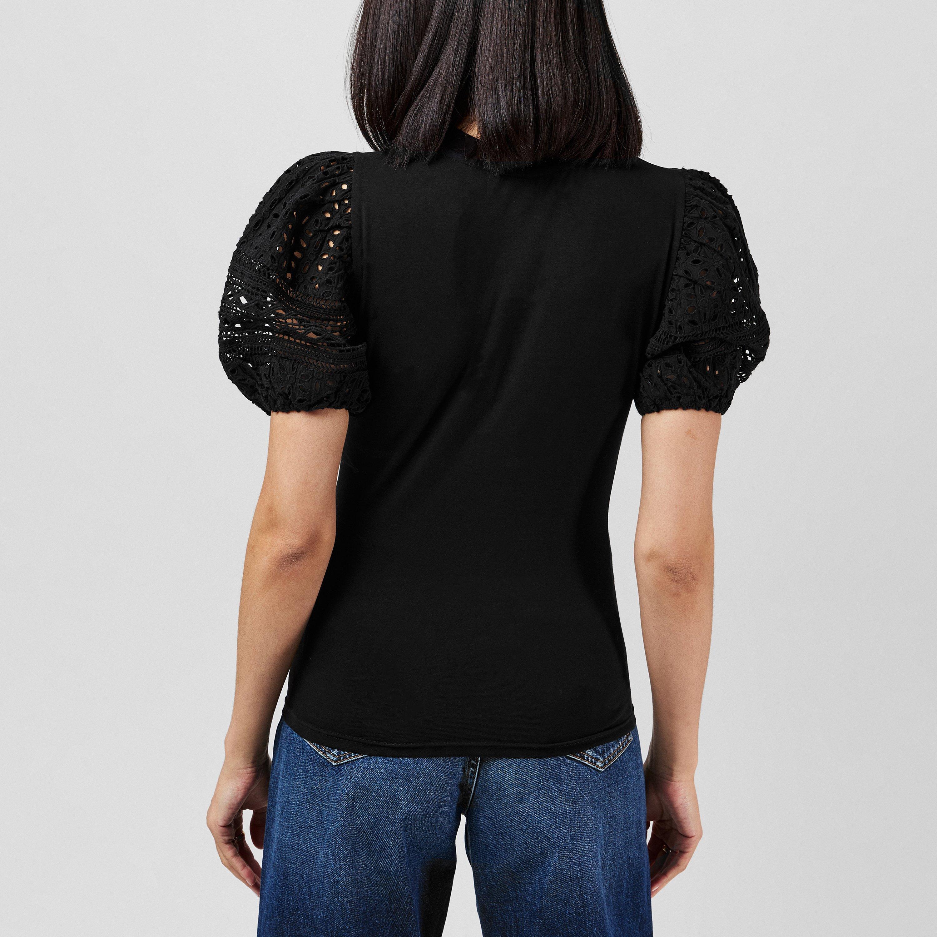 01-Blackout - French Connection - Women's Rosana Broderie Regular Fit T-Shirt - 3
