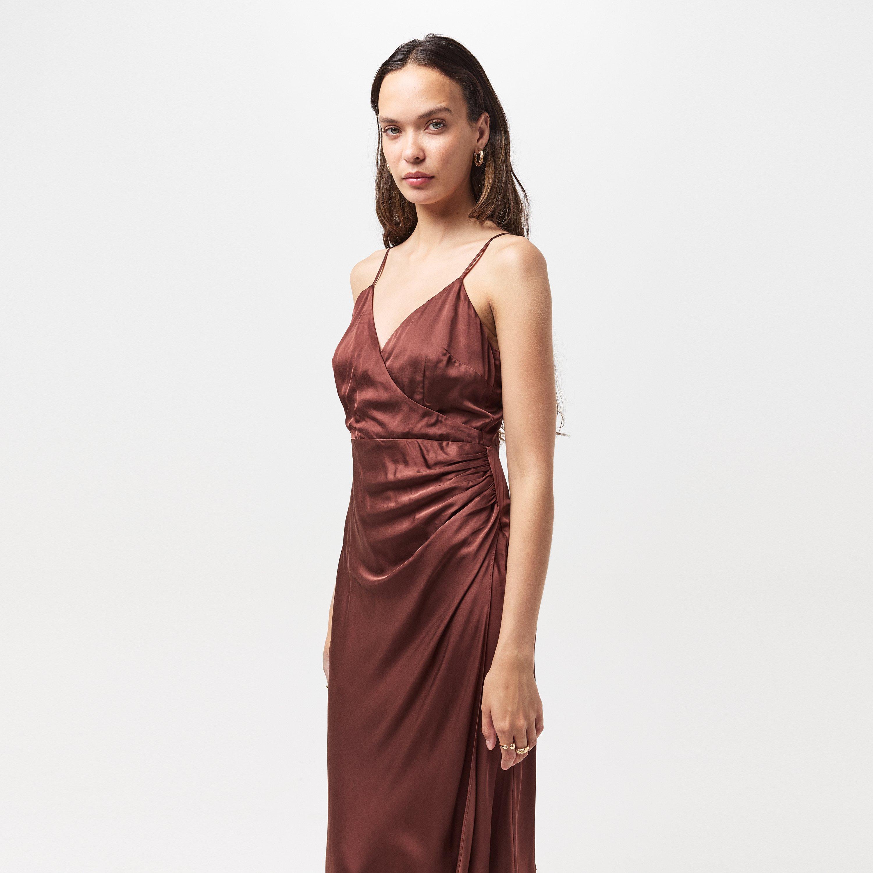 20-Chocolate - French Connection - Women's Ennis Satin Slip Dress - 3