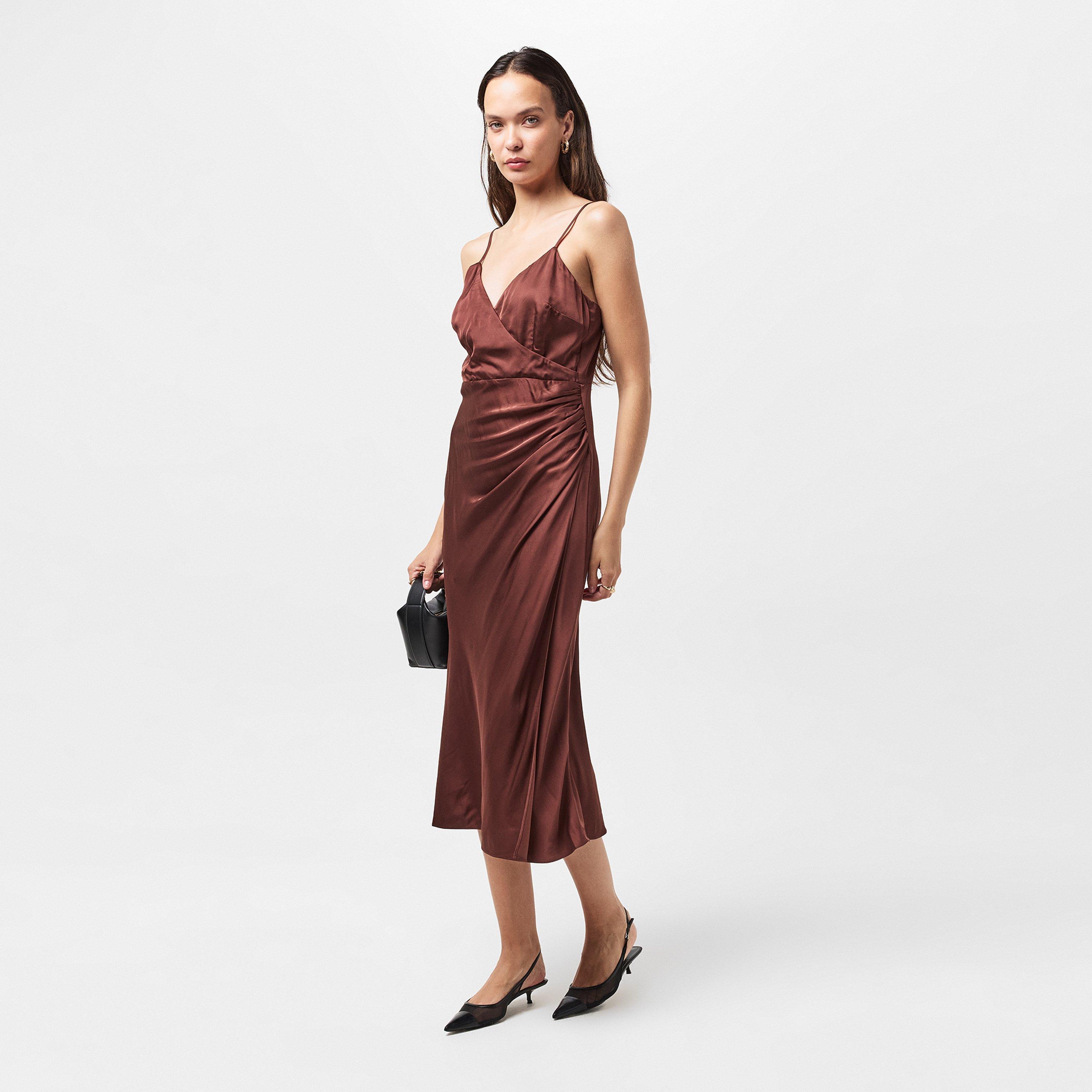 20-Chocolate - French Connection - Women's Ennis Satin Slip Dress - 6