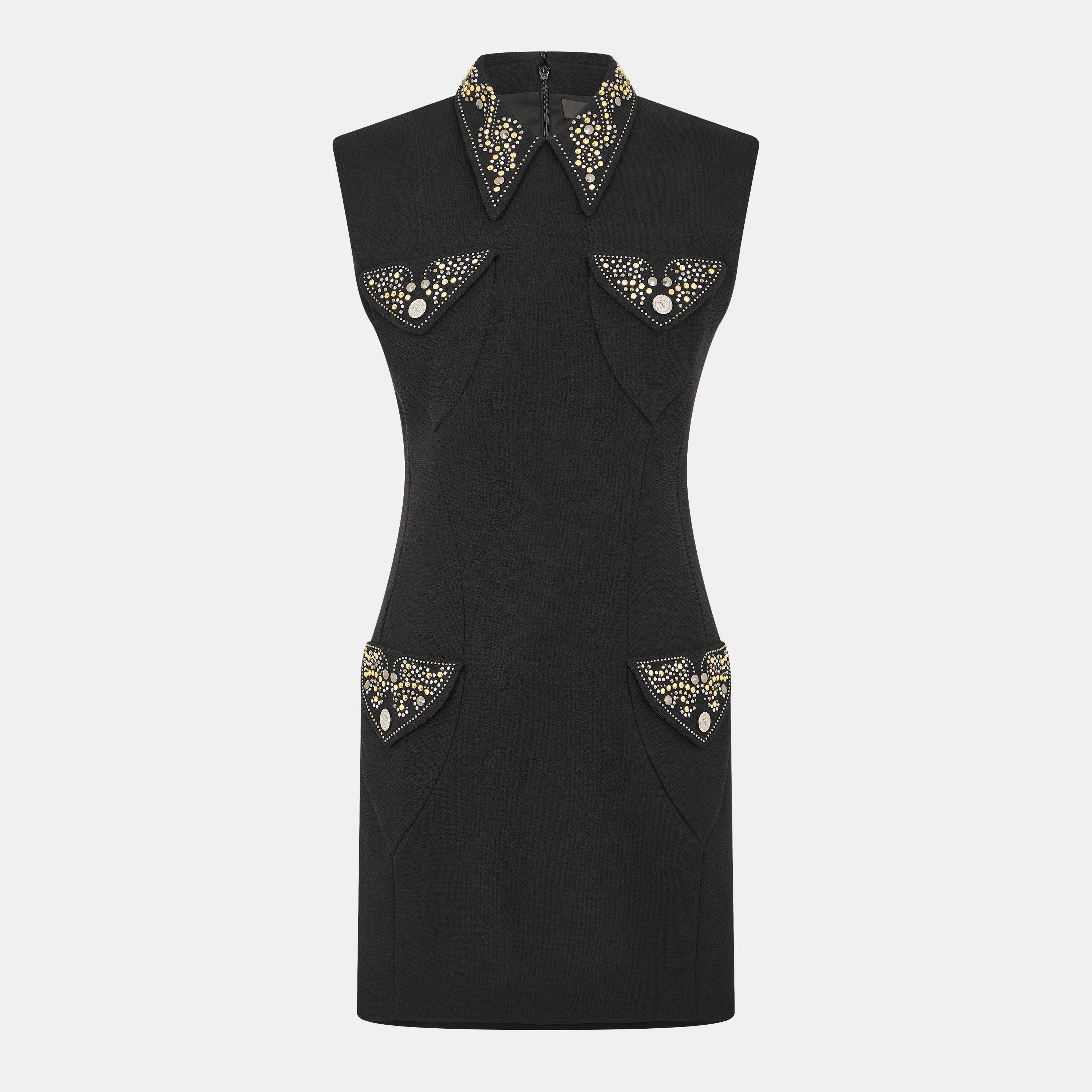 Versace Studded Wool Fitted Mini Dress