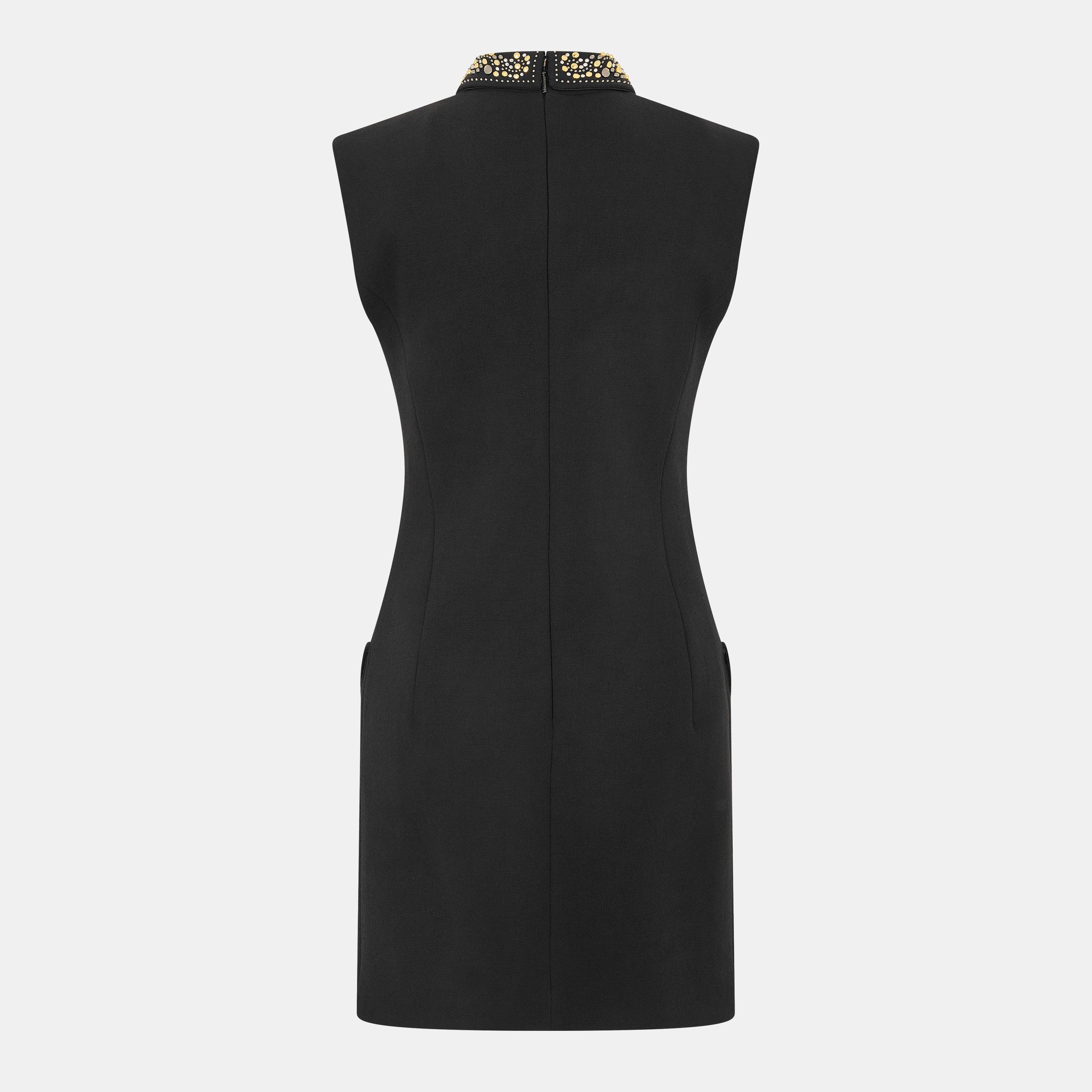 Black - Versace - Studded Wool Fitted Mini Dress - 2