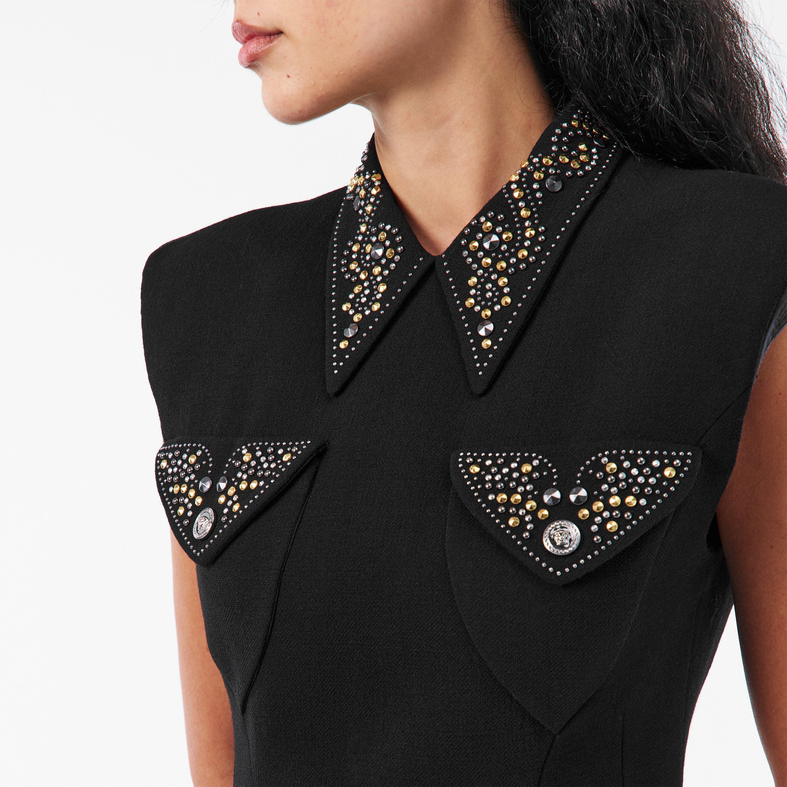 Black - Versace - Studded Wool Fitted Mini Dress - 5