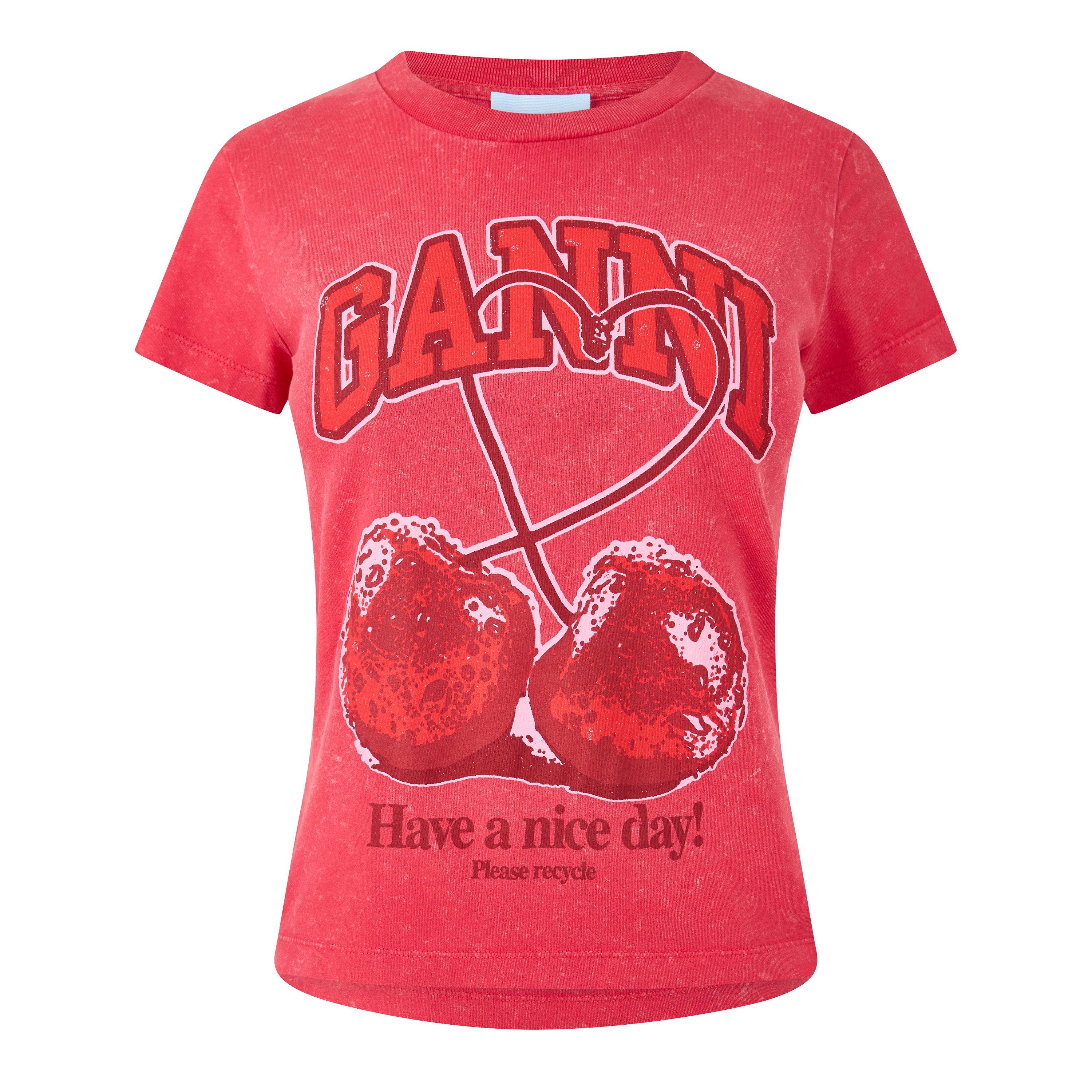 Red - Ganni - Women's Baby Fit Cherry T-Shirt - 1