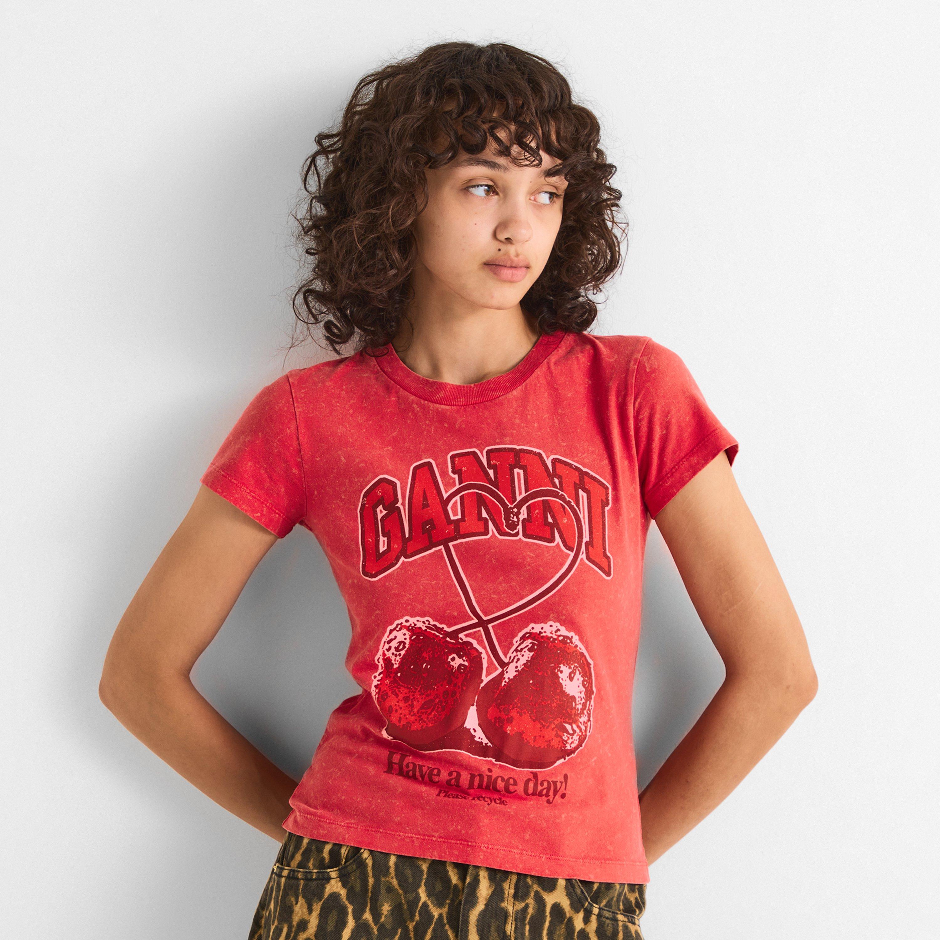 Red - Ganni - Women's Baby Fit Cherry T-Shirt - 3