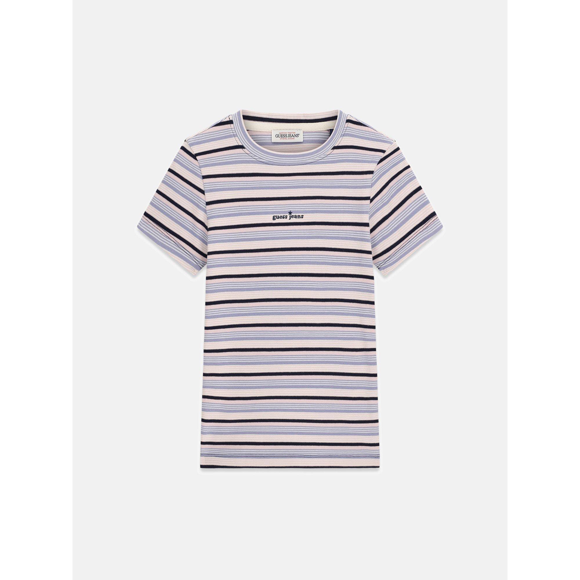 Ocean Stripes - Guess - Women's Star Embroidered Cotton Rib Stripe Slim Fit T-Shirt