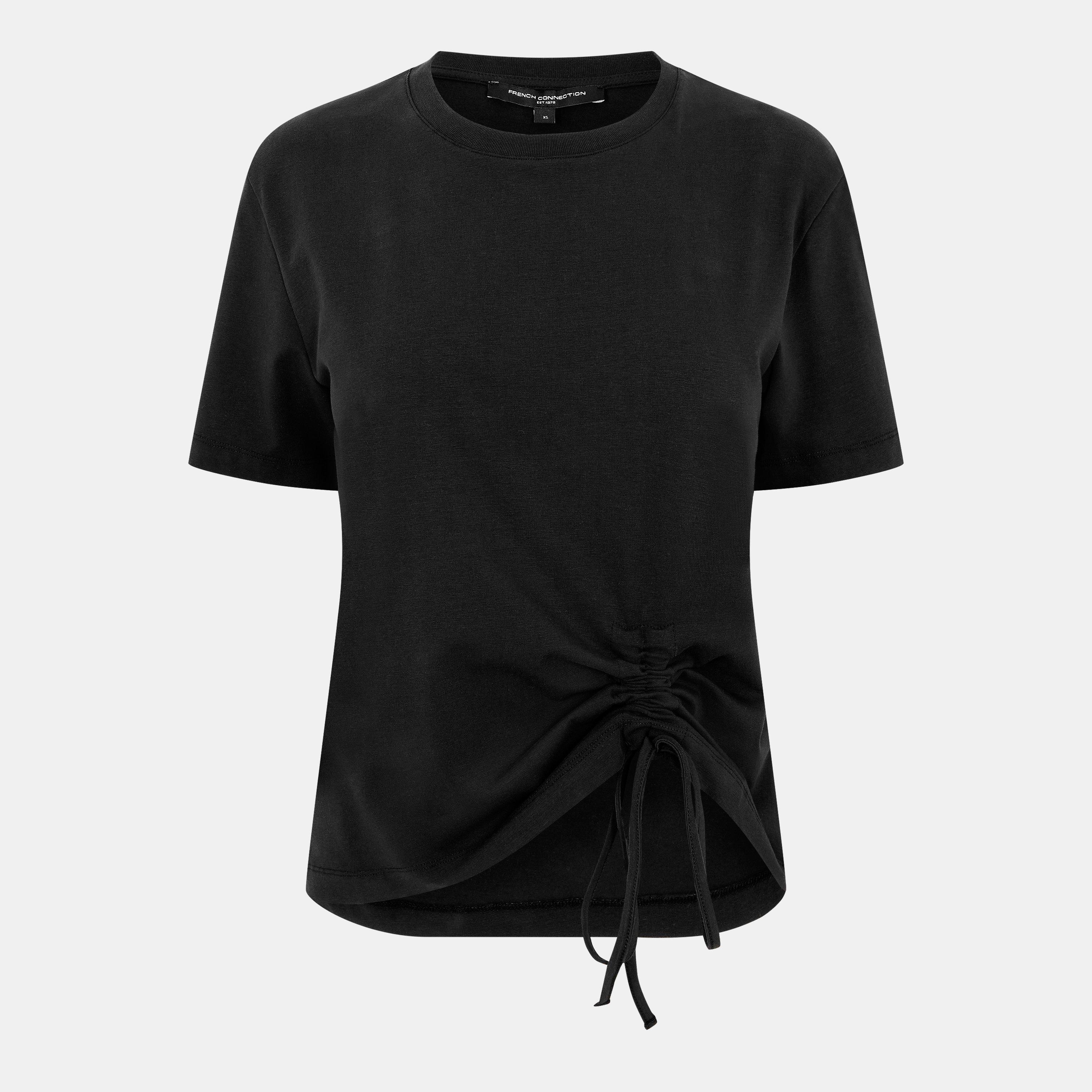 French Connection Women's Rallie Cotton Ruched T-Shirt. - 04-Blackout - 14 (L)