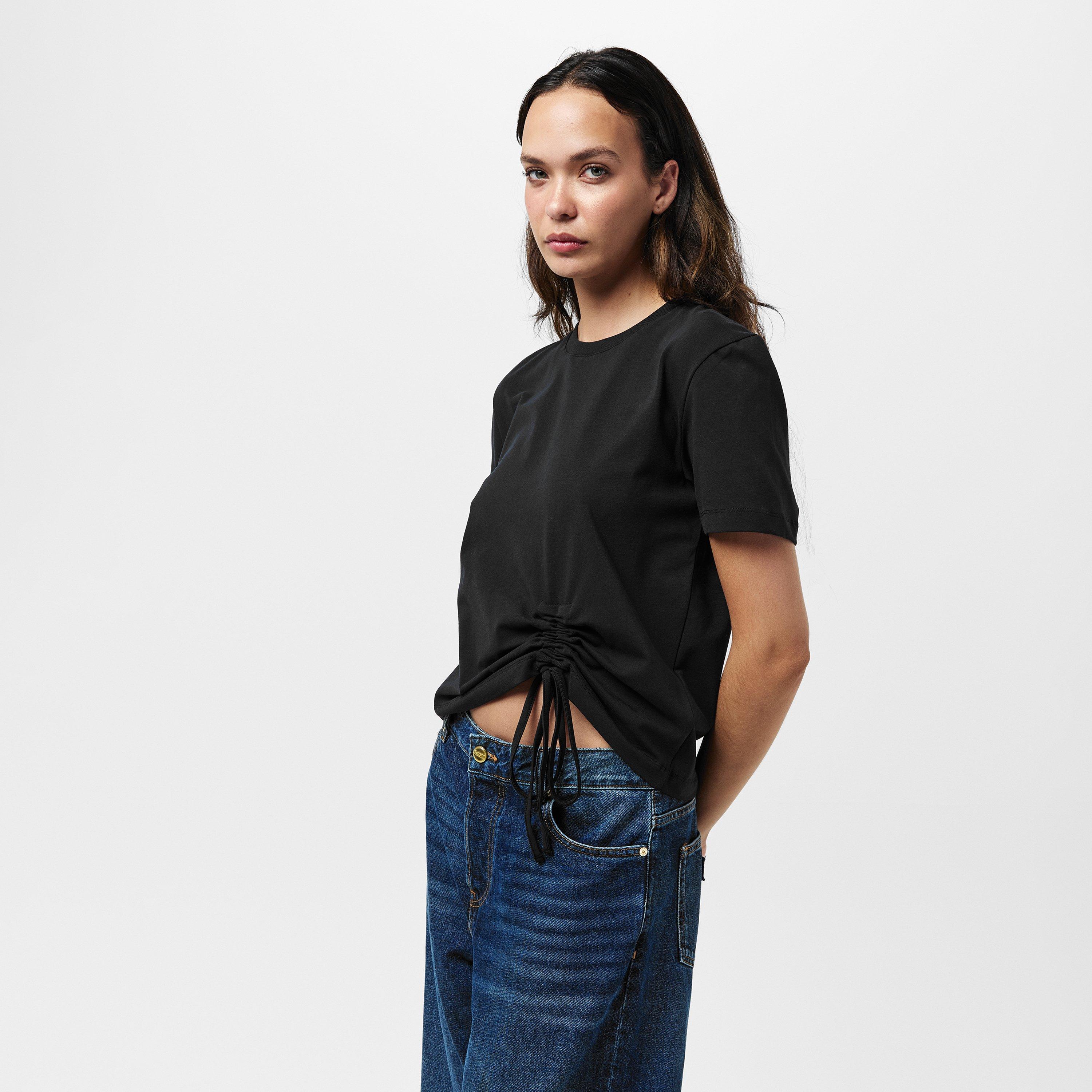 04-Blackout - French Connection - Rallie Cotton Ruched T-Shirt. - 3