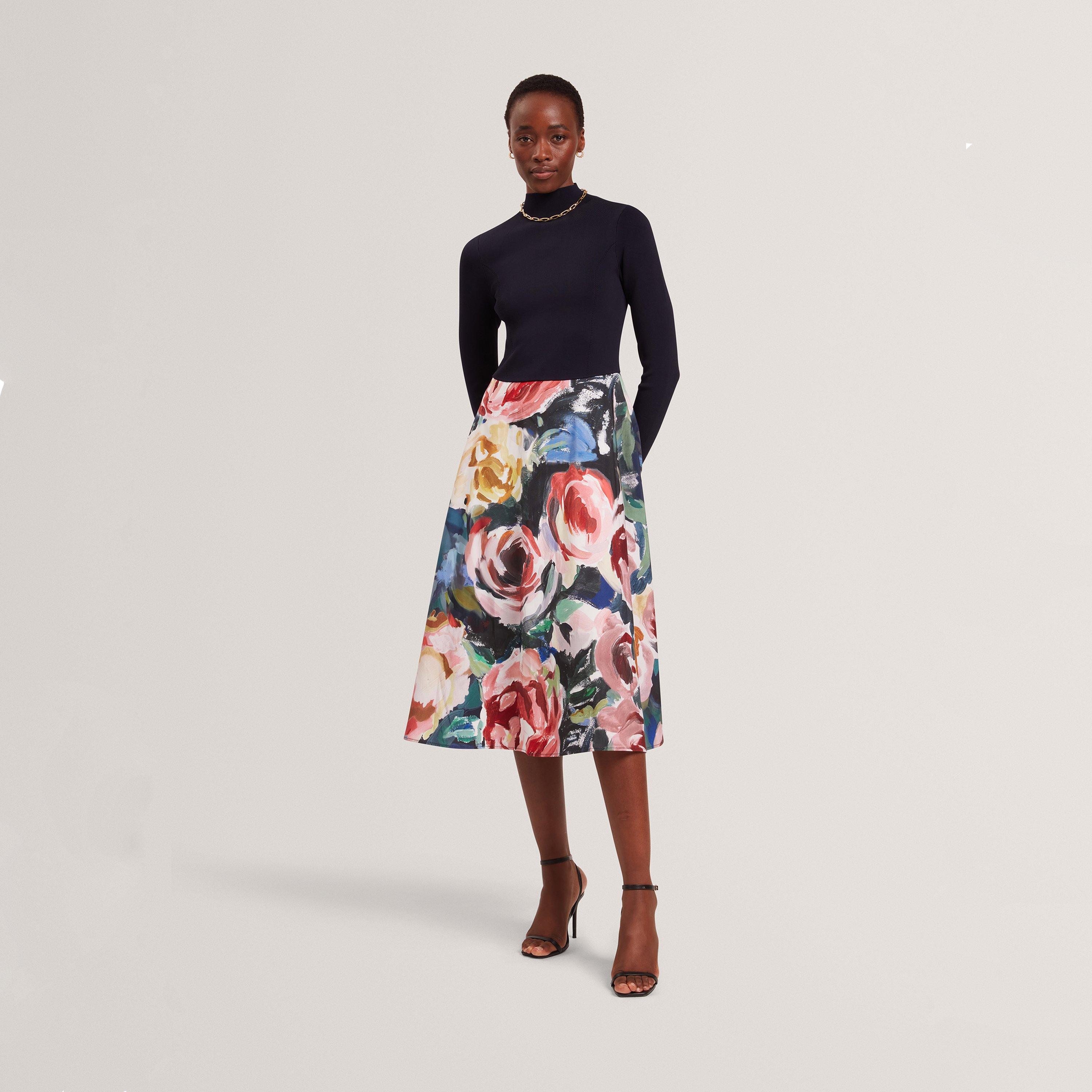 Navy - Ted Baker - Women's Print Midi Tea Dress - 2