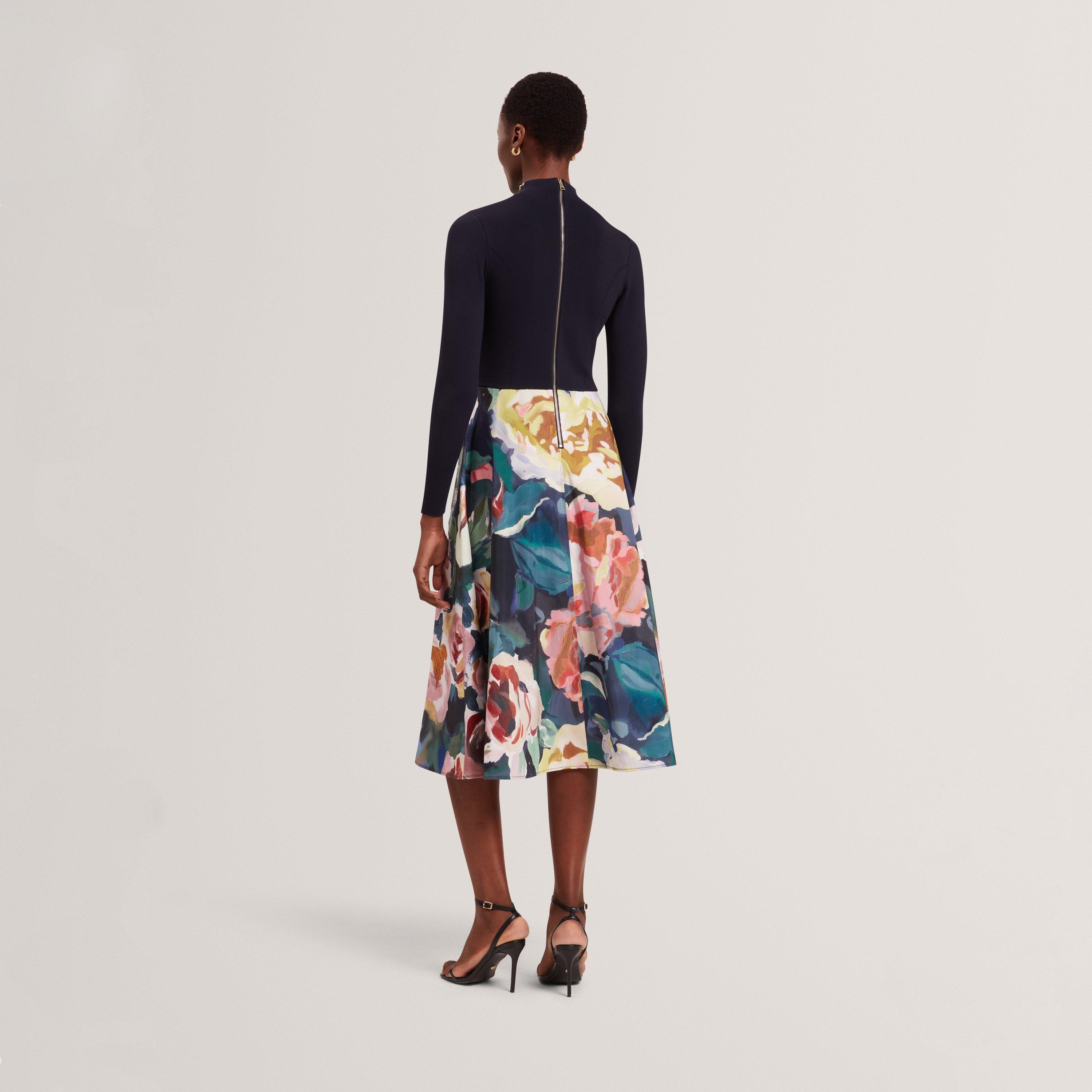 Navy - Ted Baker - Women's Print Midi Tea Dress - 3