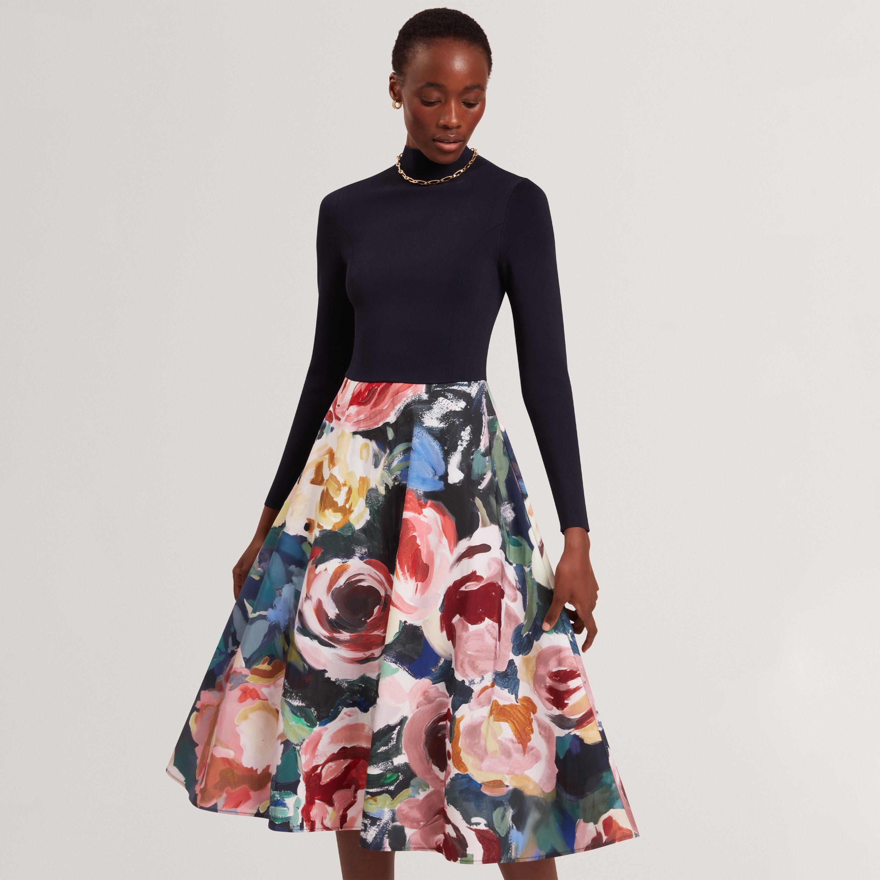Navy - Ted Baker - Women's Print Midi Tea Dress - 4