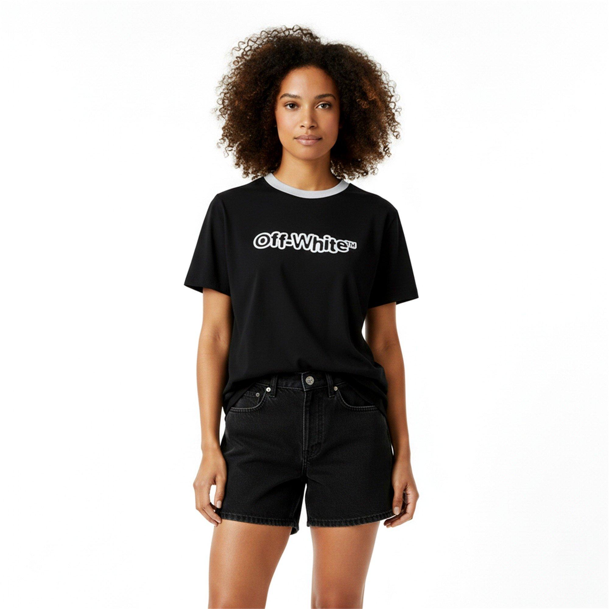 Black - Off White - Women's Outline Logo Cotton Slim-Fit T-Shirt - 3