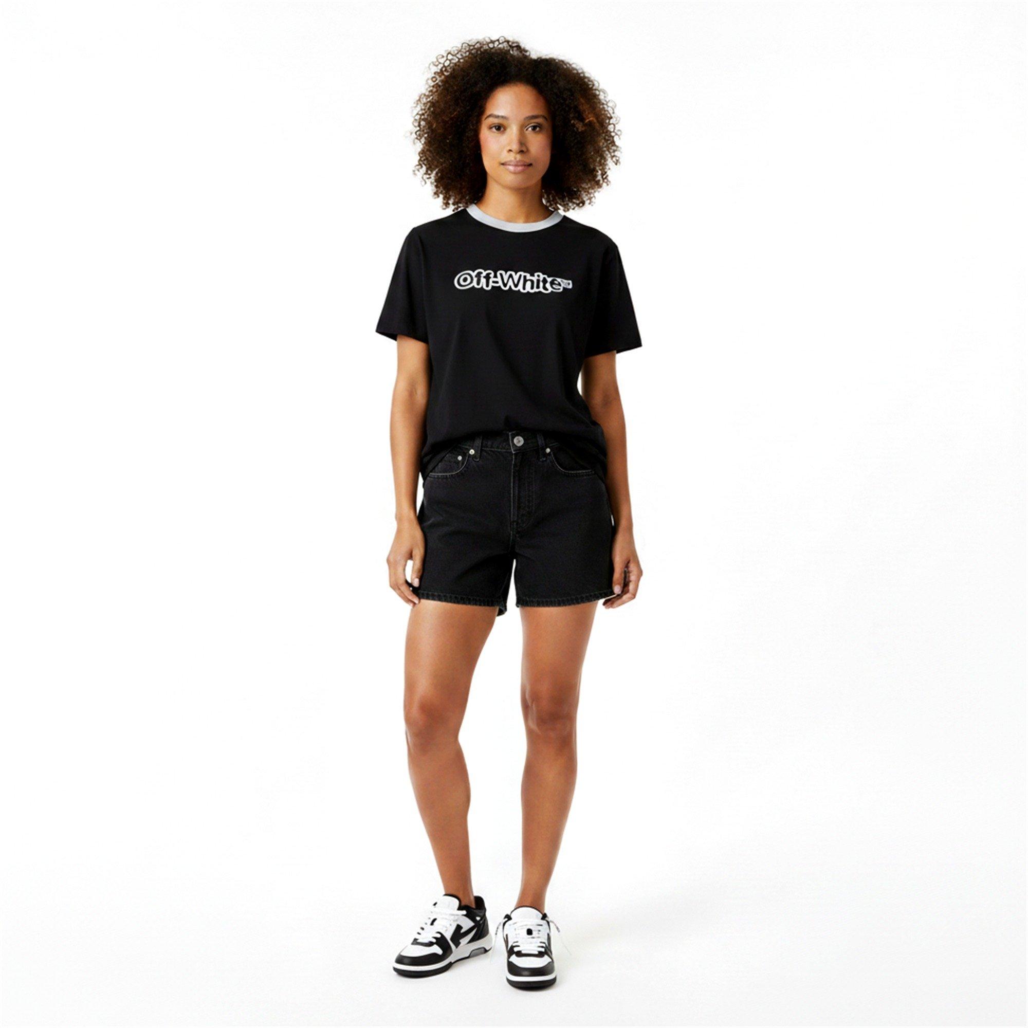 Black - Off White - Women's Outline Logo Cotton Slim-Fit T-Shirt - 5