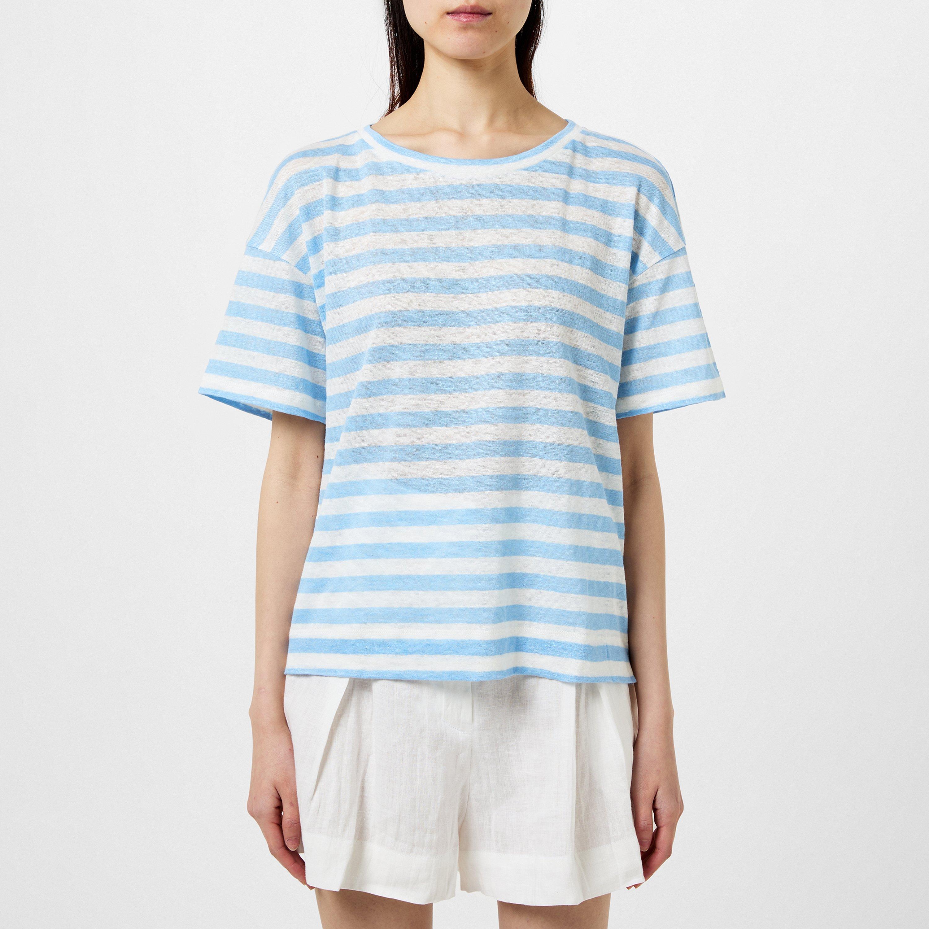 LIGHT BLUE - Weekend Max Mara - Women's Falla Stripe Linen Regular Fit T-Shirt - 1