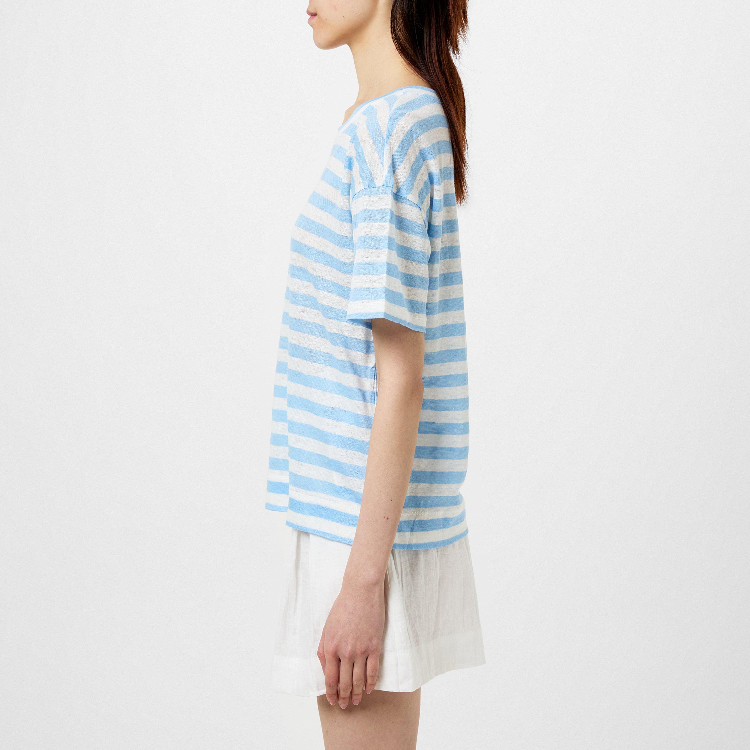 LIGHT BLUE - Weekend Max Mara - Women's Falla Stripe Linen Regular Fit T-Shirt - 2