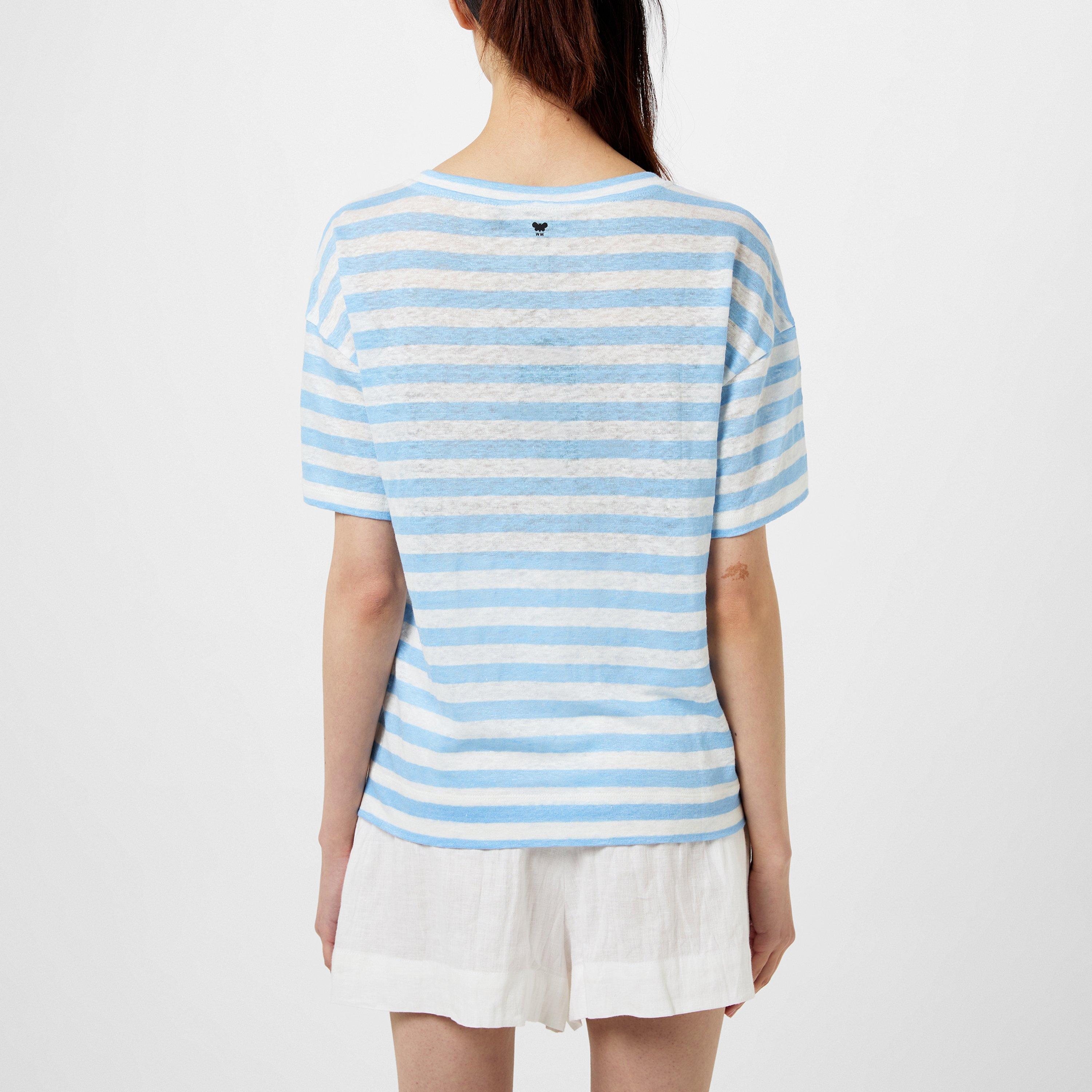 LIGHT BLUE - Weekend Max Mara - Women's Falla Stripe Linen Regular Fit T-Shirt - 3