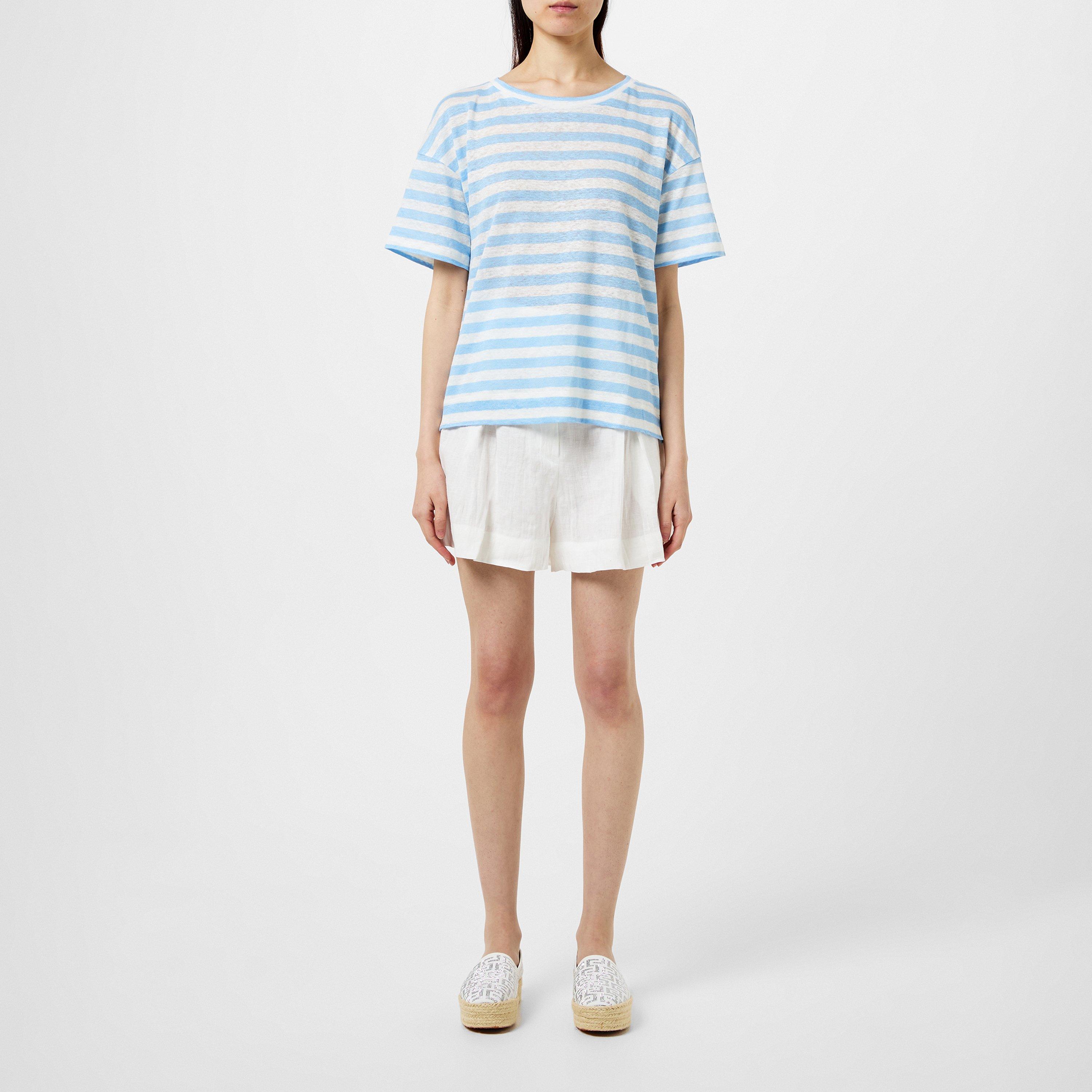 LIGHT BLUE - Weekend Max Mara - Women's Falla Stripe Linen Regular Fit T-Shirt - 4