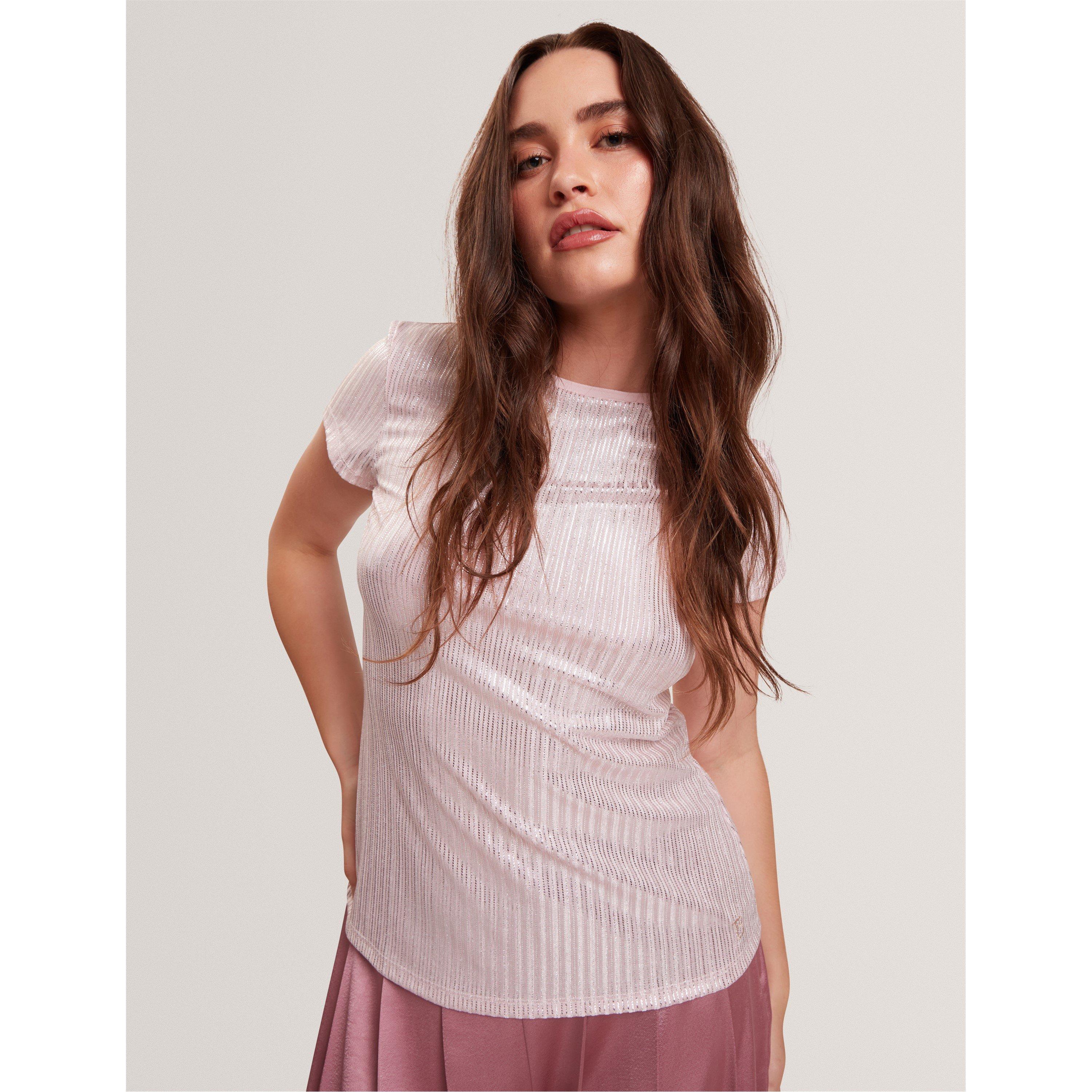 Lt-Pink - Ted Baker - Women's Metallic Slim Fit T-Shirt - 3