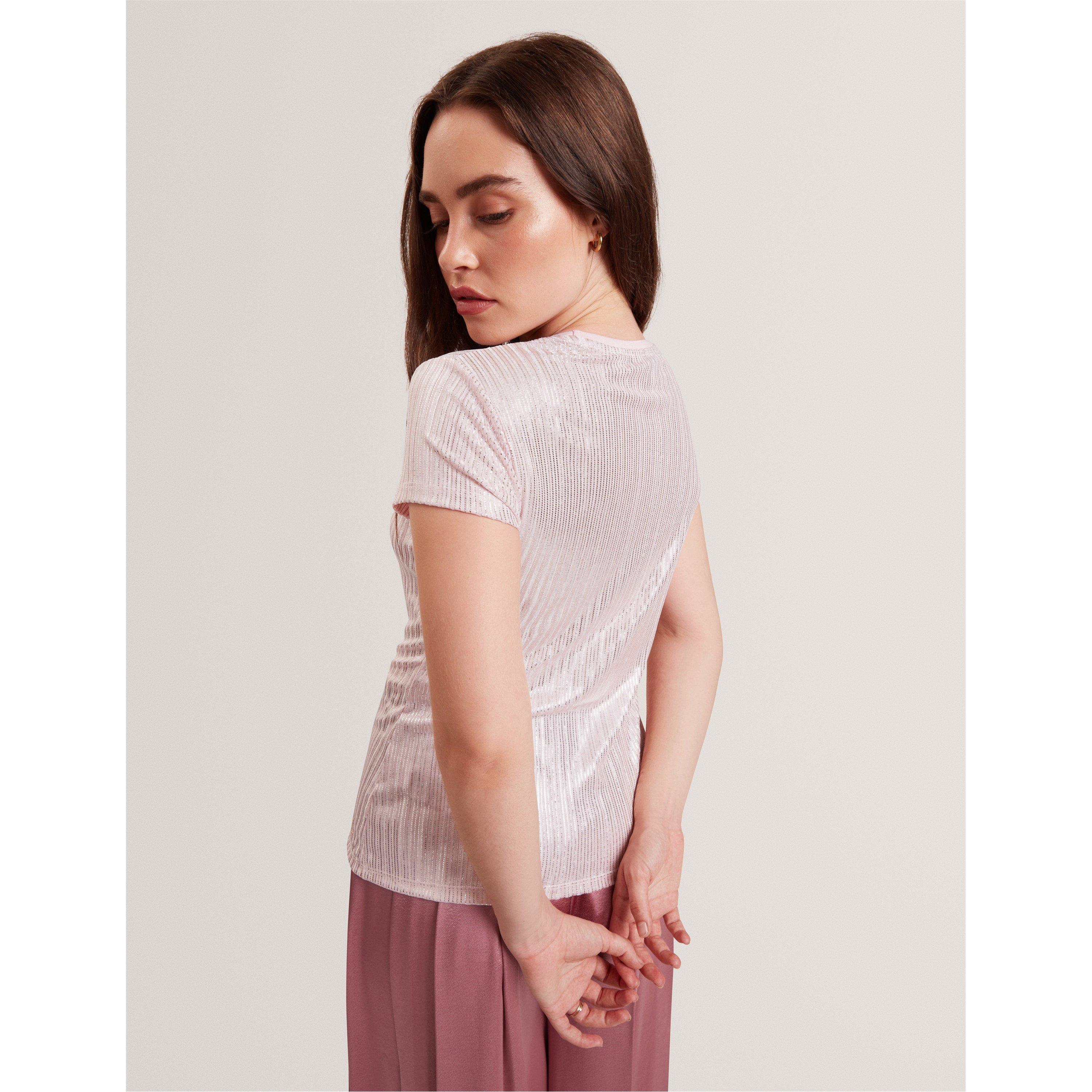 Lt-Pink - Ted Baker - Women's Metallic Slim Fit T-Shirt - 4