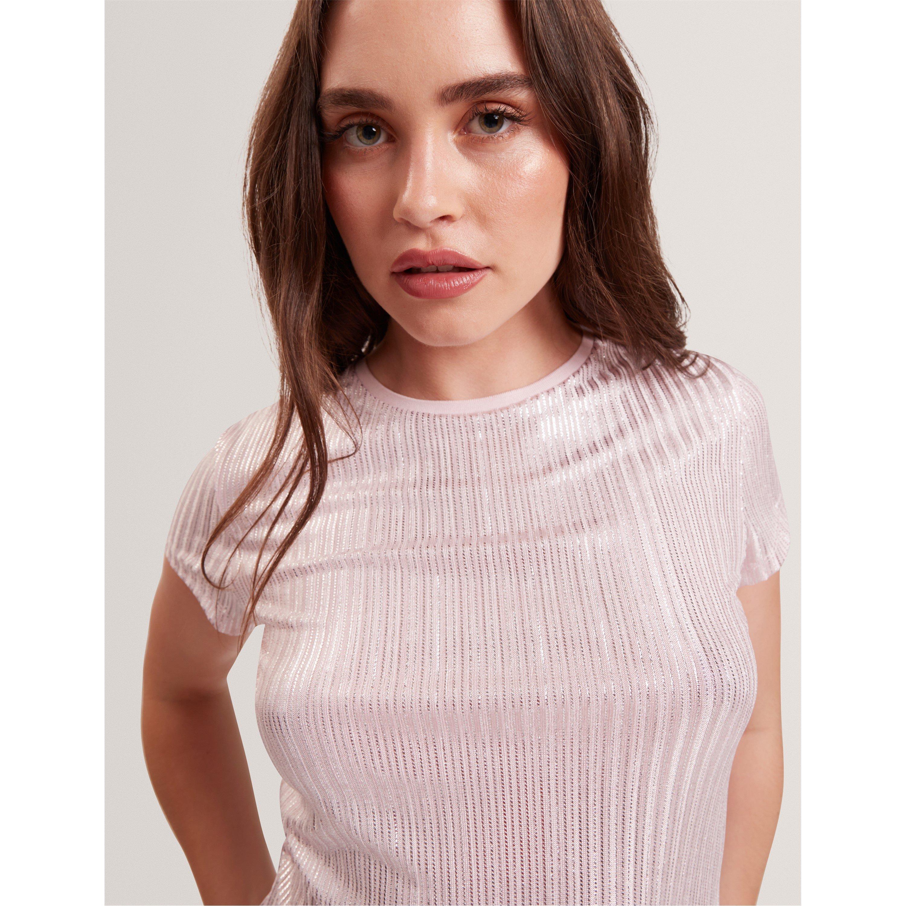 Lt-Pink - Ted Baker - Women's Metallic Slim Fit T-Shirt - 5