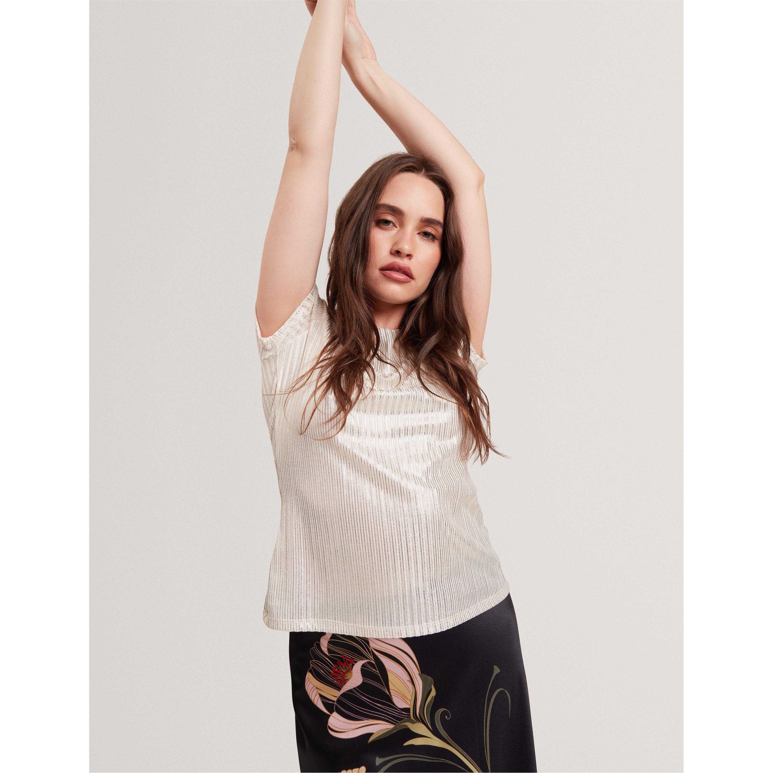 Gold - Ted Baker - Women's Metallic Slim Fit T-Shirt - 2