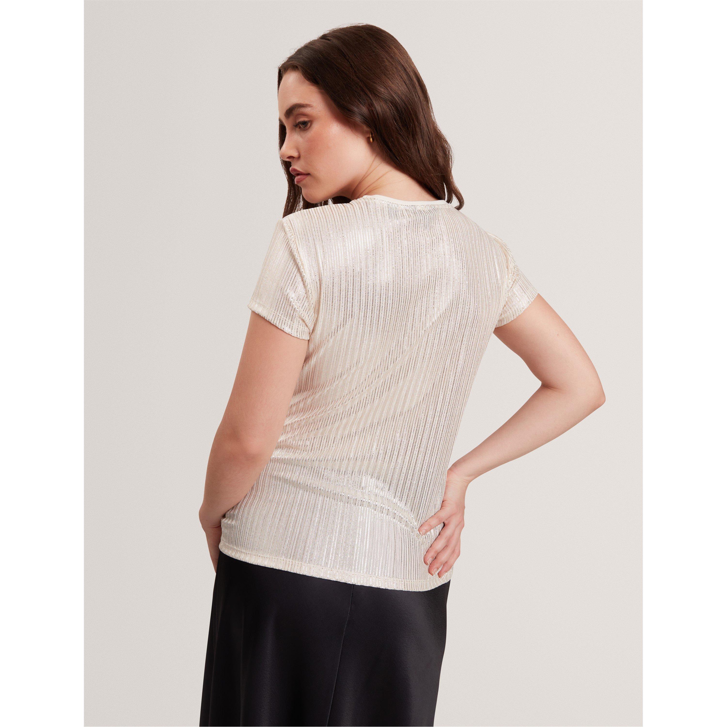 Gold - Ted Baker - Women's Metallic Slim Fit T-Shirt - 3