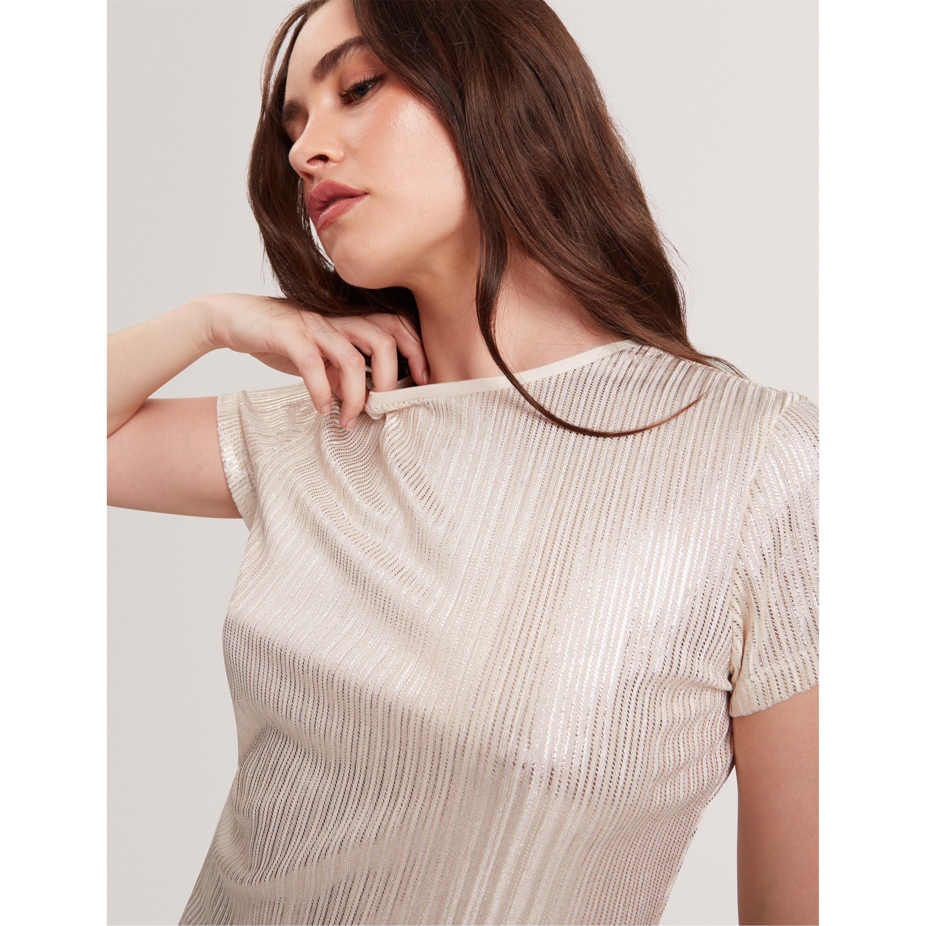 Gold - Ted Baker - Women's Metallic Slim Fit T-Shirt - 4