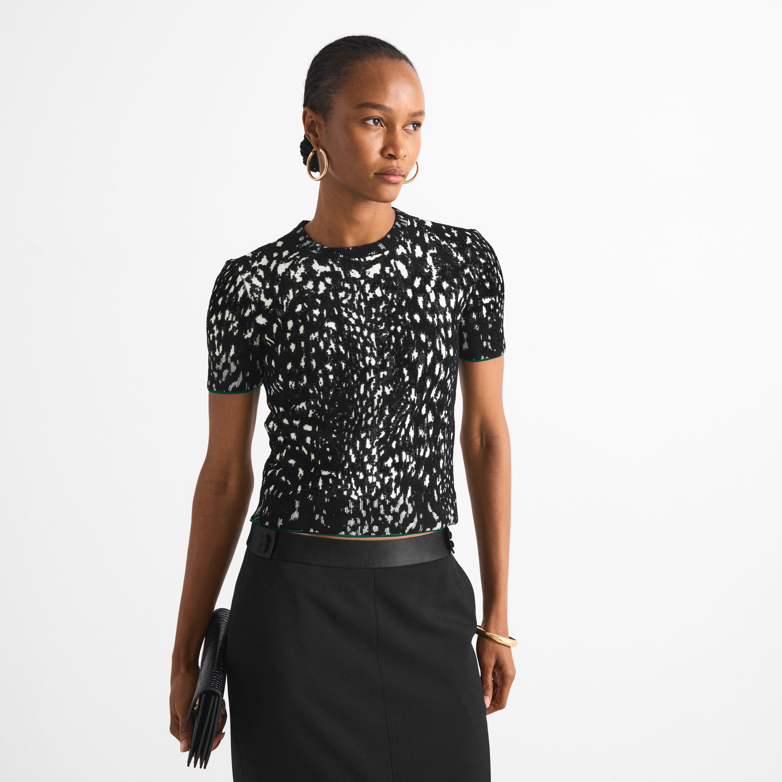 Lynx Jaquard - Tom Ford - Women's Velvet Jacquard Crew-Neck Slim-Fit T-Shirt - 3