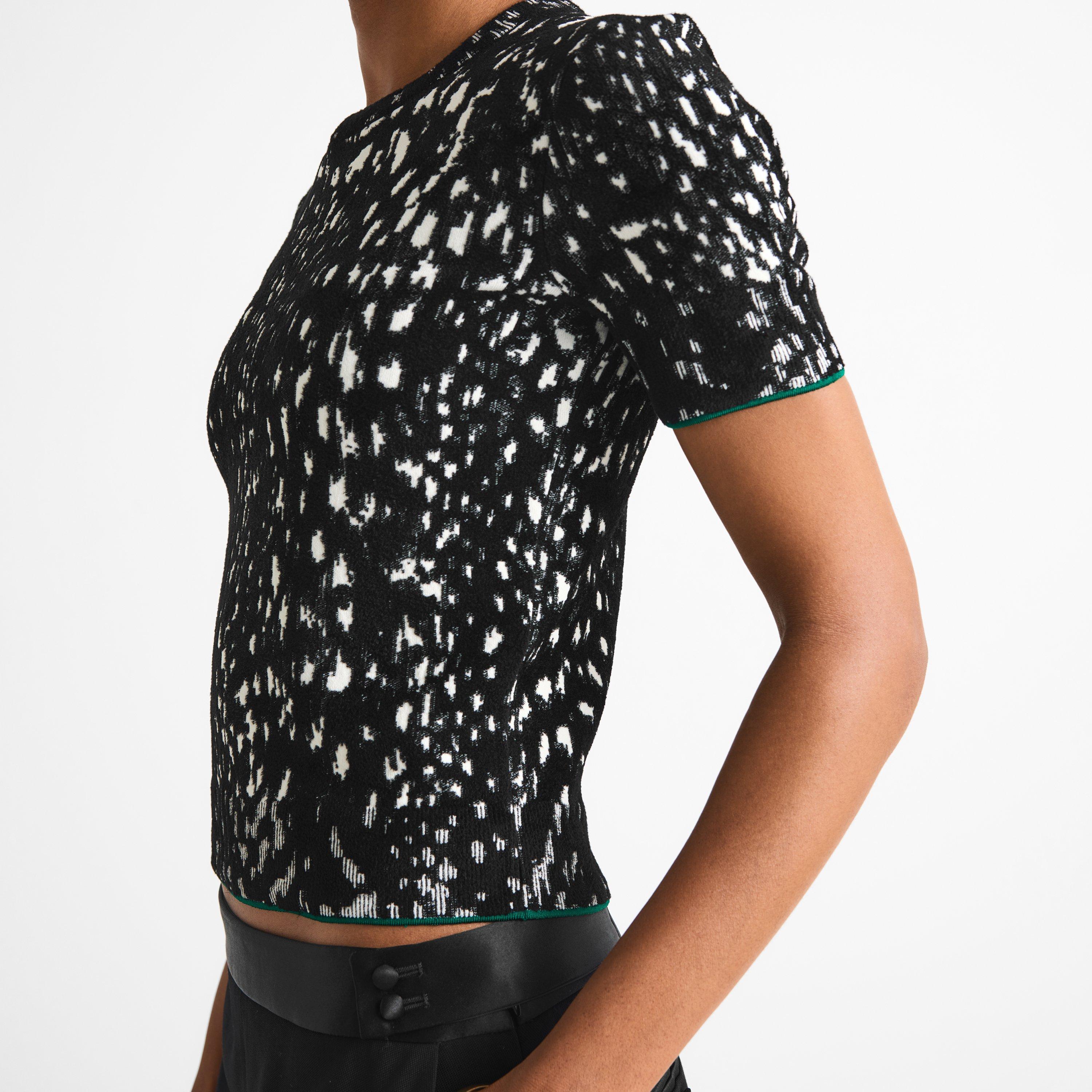 Lynx Jaquard - Tom Ford - Women's Velvet Jacquard Crew-Neck Slim-Fit T-Shirt - 5