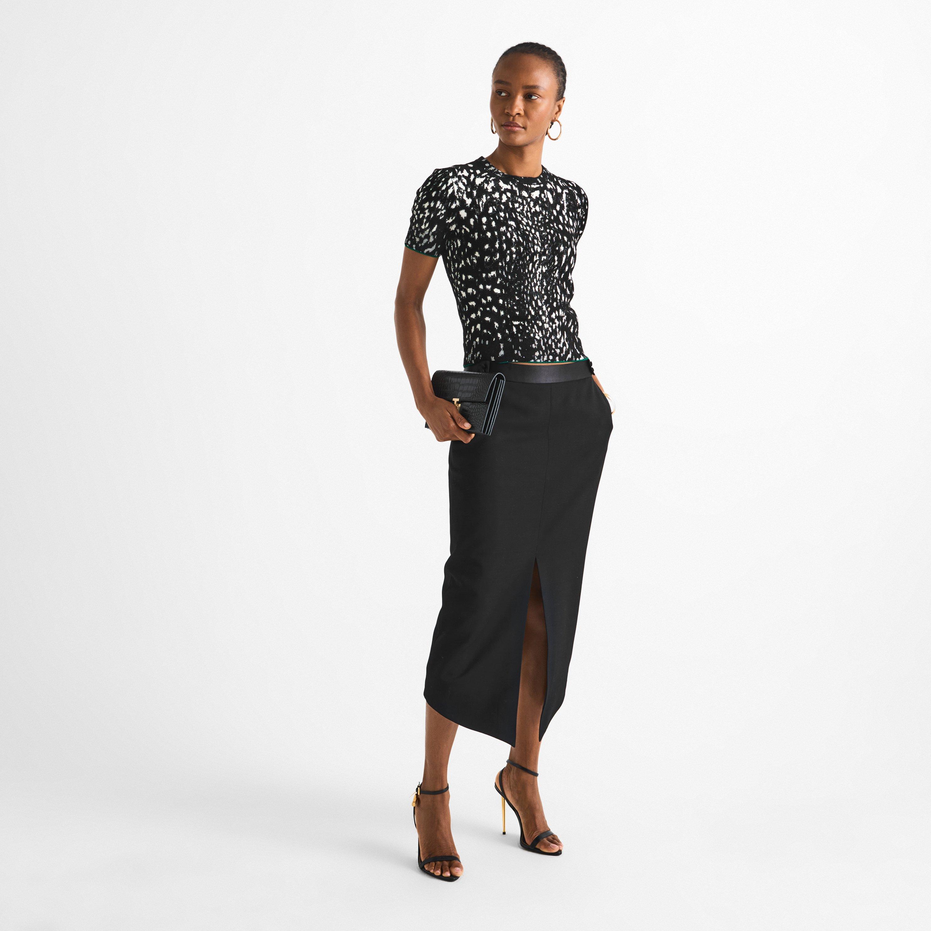 Lynx Jaquard - Tom Ford - Women's Velvet Jacquard Crew-Neck Slim-Fit T-Shirt - 6